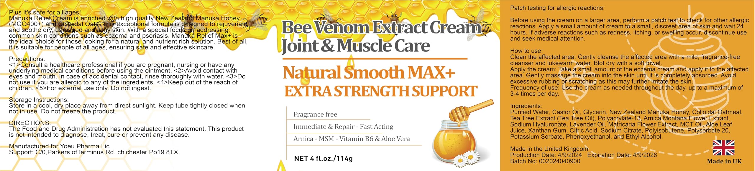 YOKOBBYES Pure Bee Venom Joint, Muscle & Bone Cream, Instant Relief, Back, Neck, Hand, Feet, Knee, Muscle, Shoulder, Ankle, Foot Discomfort, for Adults and The Elderly, YOKOBBYES buy supplements canada