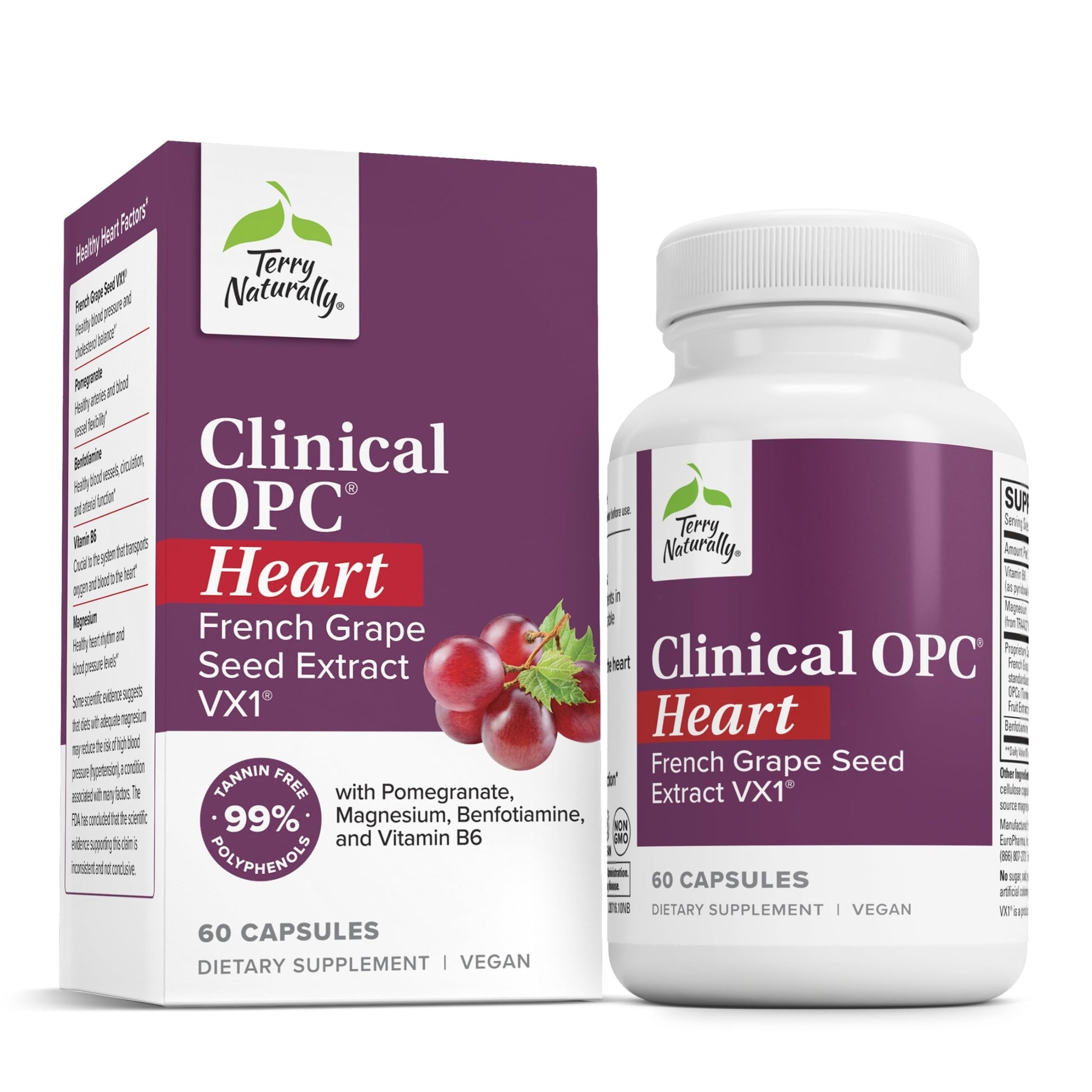 Terry Naturally Clinical OPC Heart - Heart Health Supplement with Magnesium, Vitamin B6, Grape Seed Extract - Dietary Supplement for Artery Health & Circulation - 60 Capsules Terry Naturally buy supplements canada