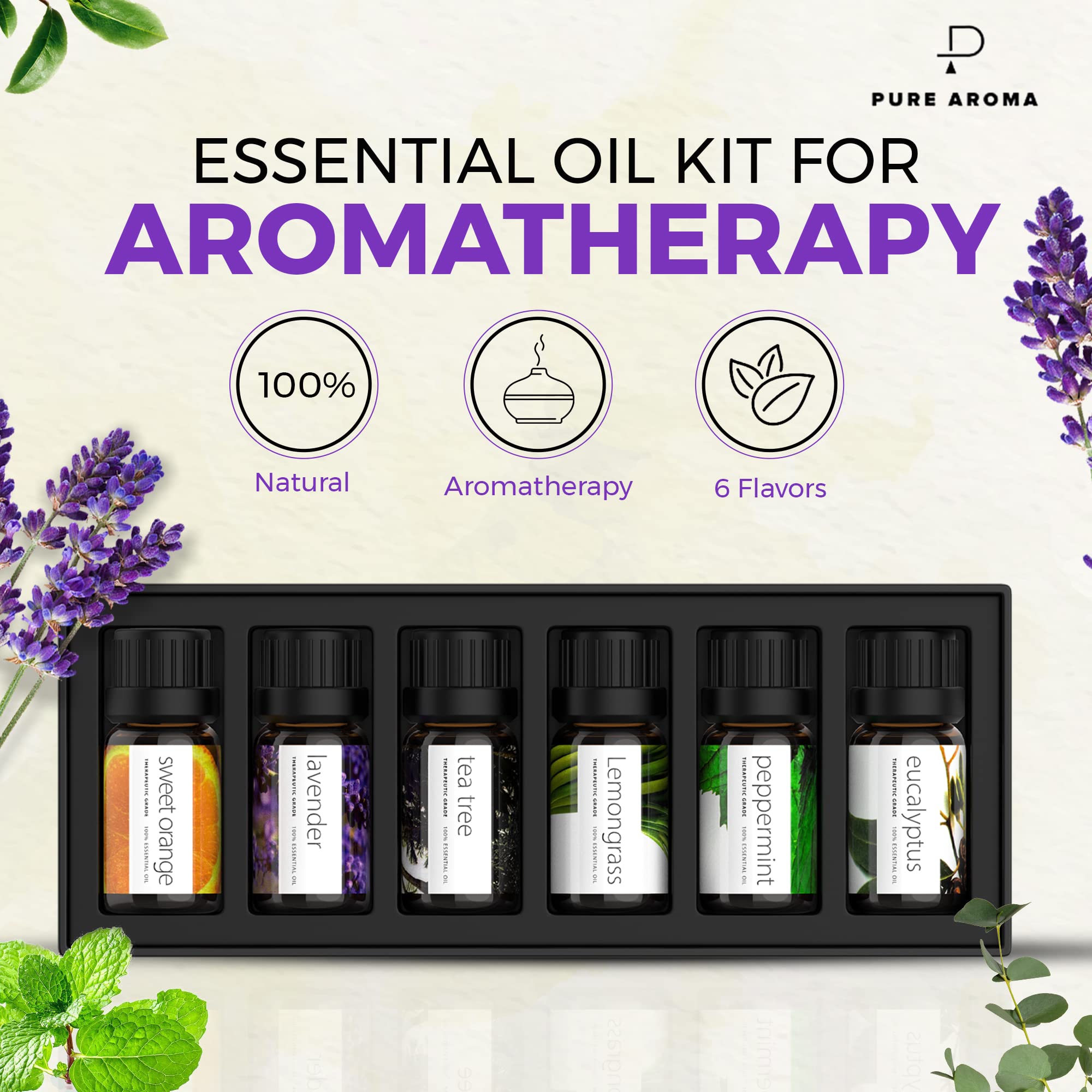 Essential Oils by PURE AROMA 100% Pure Oils kit- Top 6 Aromatherapy Oils Gift Set-6 Pack, 10ML Pure Aroma buy supplements canada