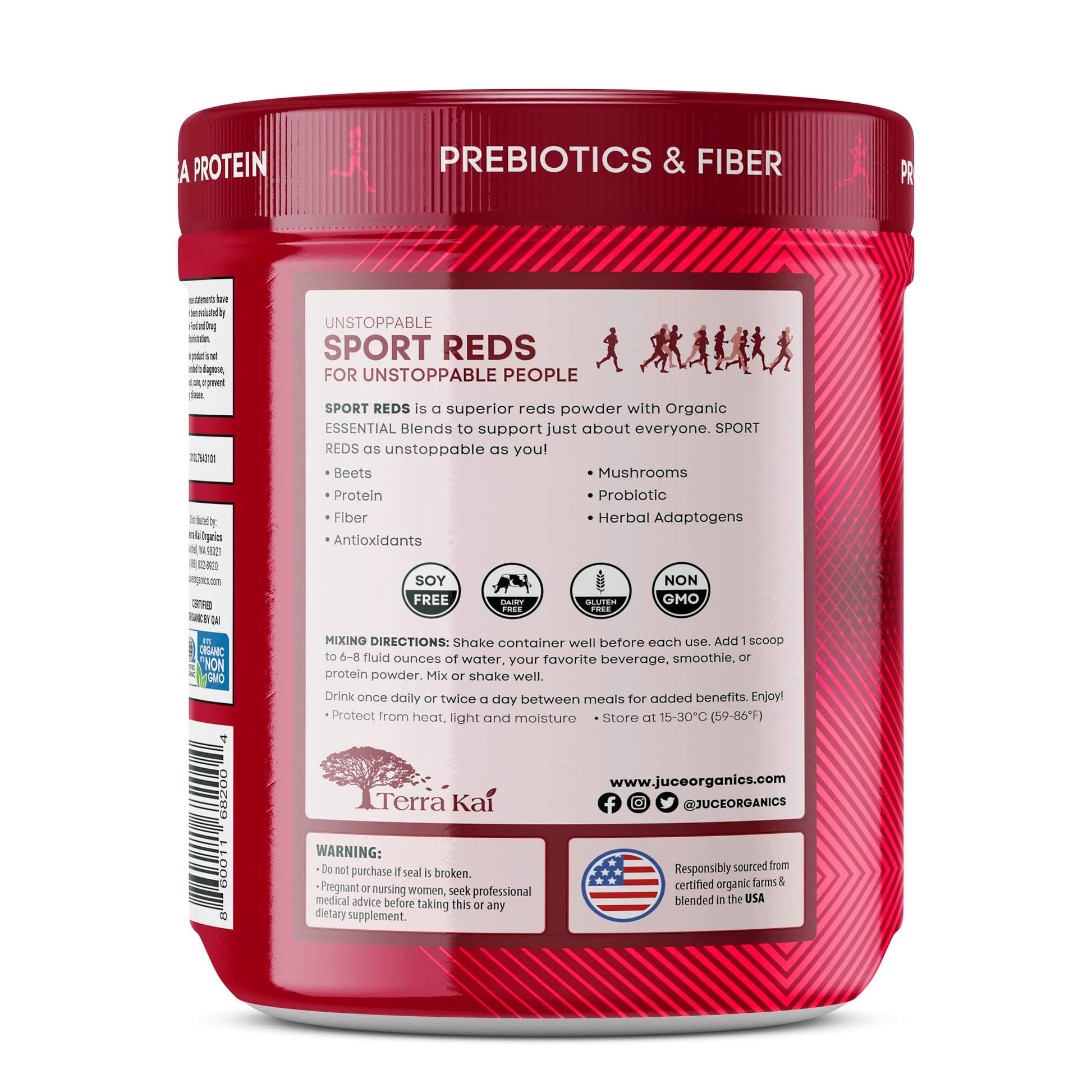 Terra Kai Organics Juce SR7 Sport Reds Organic Fruit & Veggies w/Pea Protein | 43 Superfoods, Antioxidants, Mushrooms, Beets, Herbal Adaptogens, Probiotic, Fiber, Garden Berry Flavor (30 Servings) Terra Kai Organics buy supplements canada