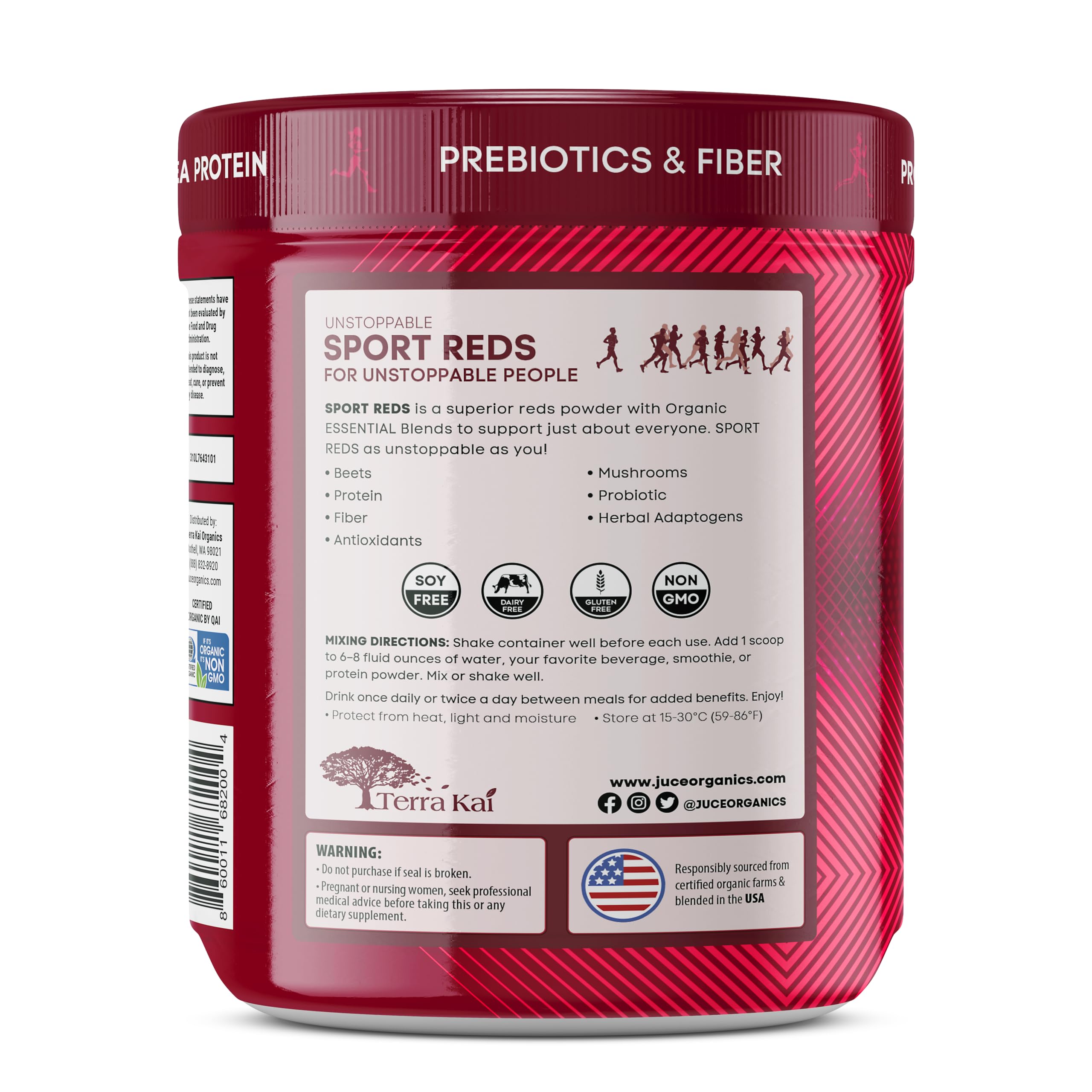 Terra Kai Organics Juce SR7 Sport Reds Organic Fruit & Veggies w/Pea Protein | 43 Superfoods, Antioxidants, Mushrooms, Beets, Herbal Adaptogens, Probiotic, Fiber, Garden Berry Flavor (30 Servings) Terra Kai Organics buy supplements canada