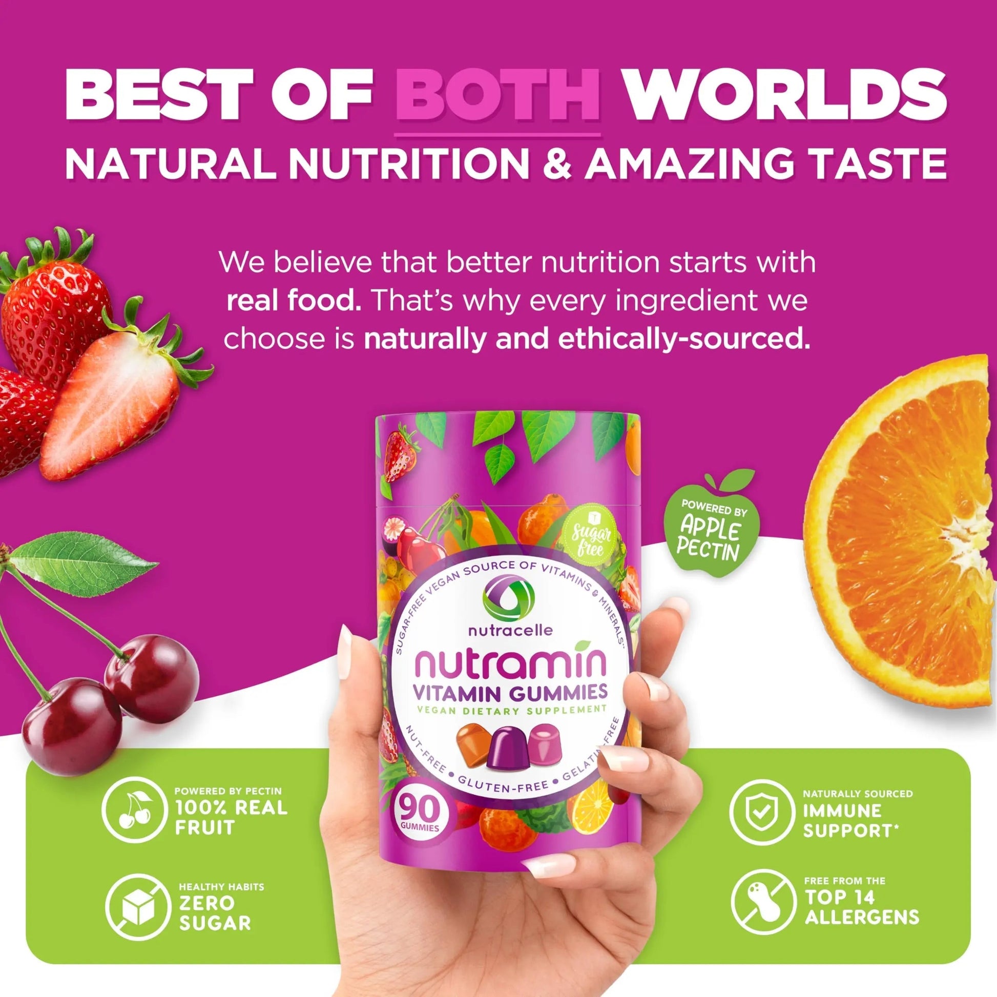 NUTRAMIN Daily Vegan Keto Multivitamin Gummies Non-GMO Natural Vitamin C, D + Zinc for Immunity, Plant-Based, Sugar-Free Nutracelle buy supplements canada