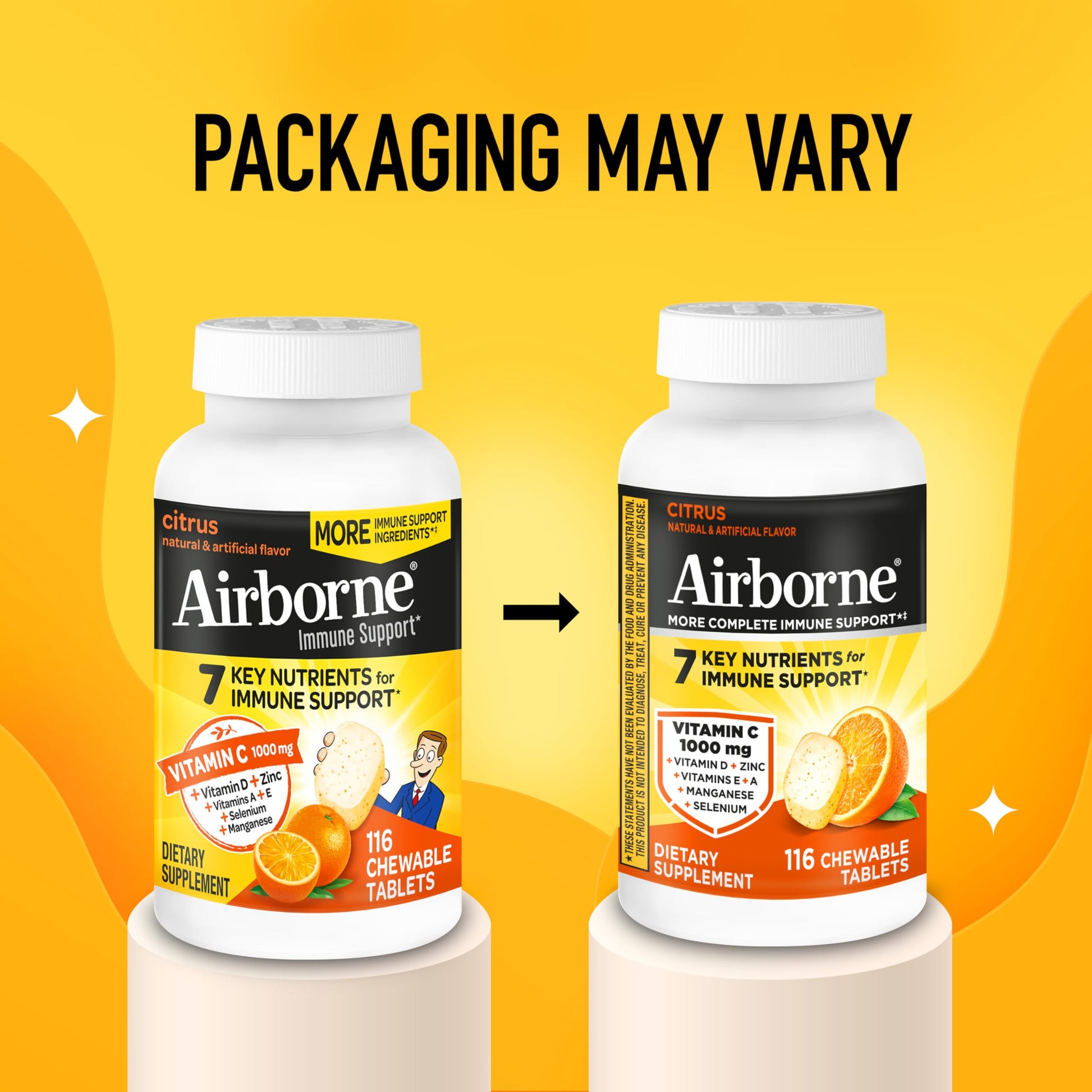 Airborne Vitamin C 1000mg (per Serving) - Citrus Chewable Tablets (116 Count in a Bottle), Gluten-Free Immune Support Supplement, with Vitamins A C E, Zinc, Selenium Airborne buy supplements canada