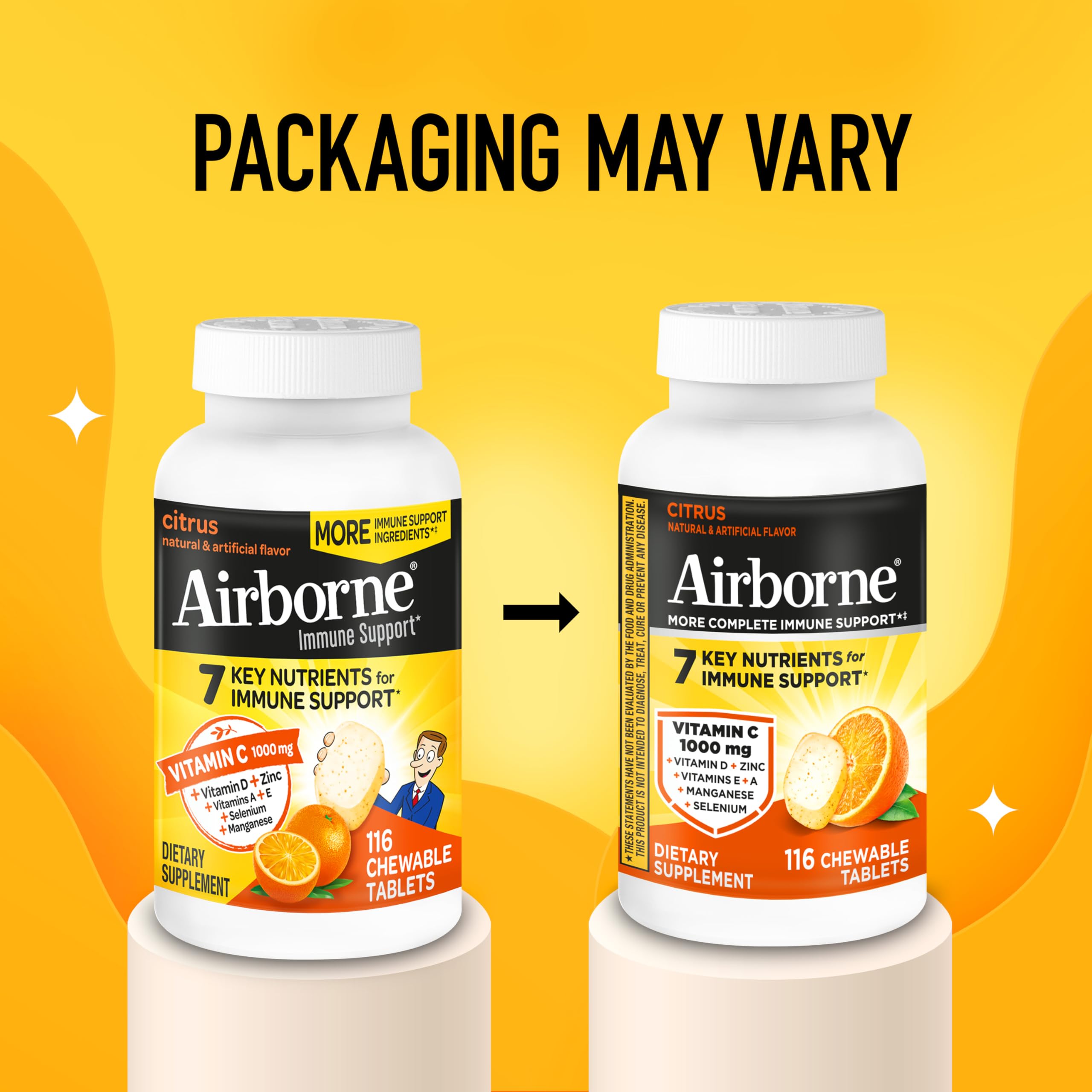 Airborne Vitamin C 1000mg (per Serving) - Citrus Chewable Tablets (116 Count in a Bottle), Gluten-Free Immune Support Supplement, with Vitamins A C E, Zinc, Selenium Airborne buy supplements canada