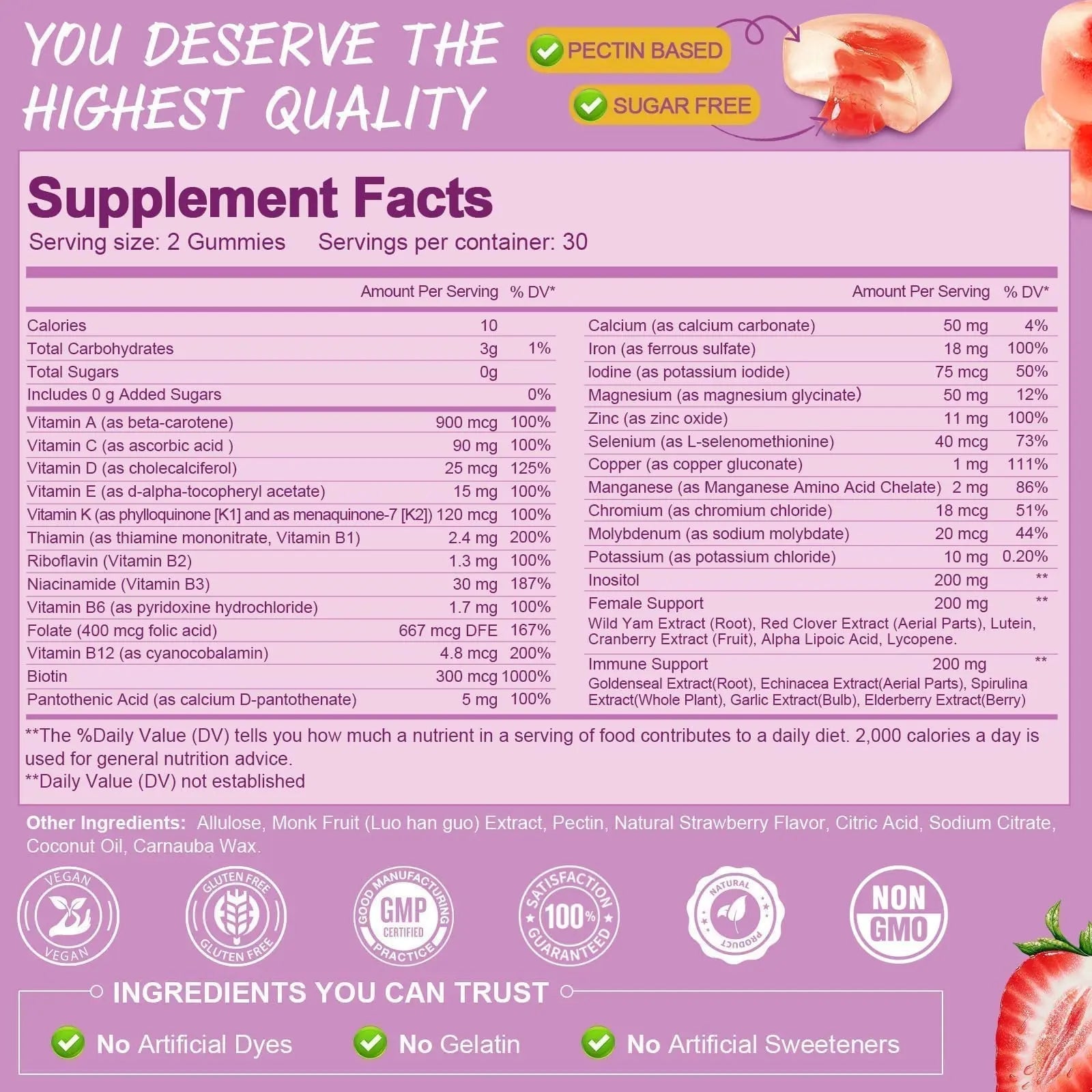 Totaria Sugar Free Multivitamin Gummies for Women 14+ w/Iron, Inositol, Folate, Biotin, Womens Daily Multivitamin Gummy w/Vitamin A, C, B, D3, K2 Totaria buy supplements canada