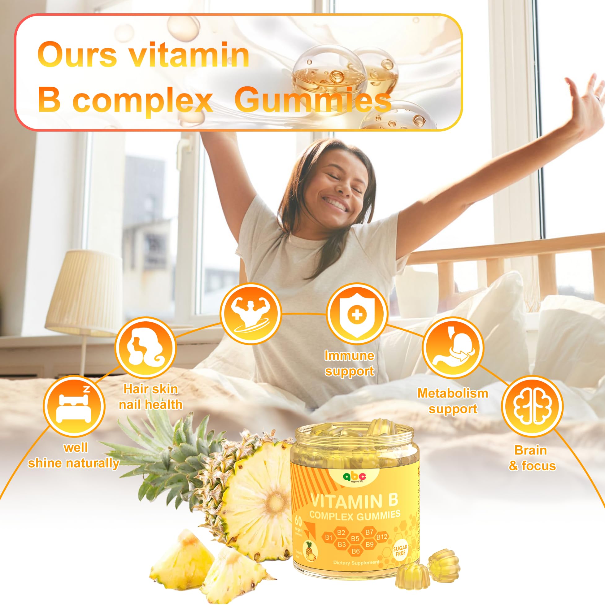 NEWOLITE Vitamin B Complex Gummies for Adult Kid-Pineapple Flavor-Chewable Supplement with 8 Essential B Vitamins NEWOLITE buy supplements canada