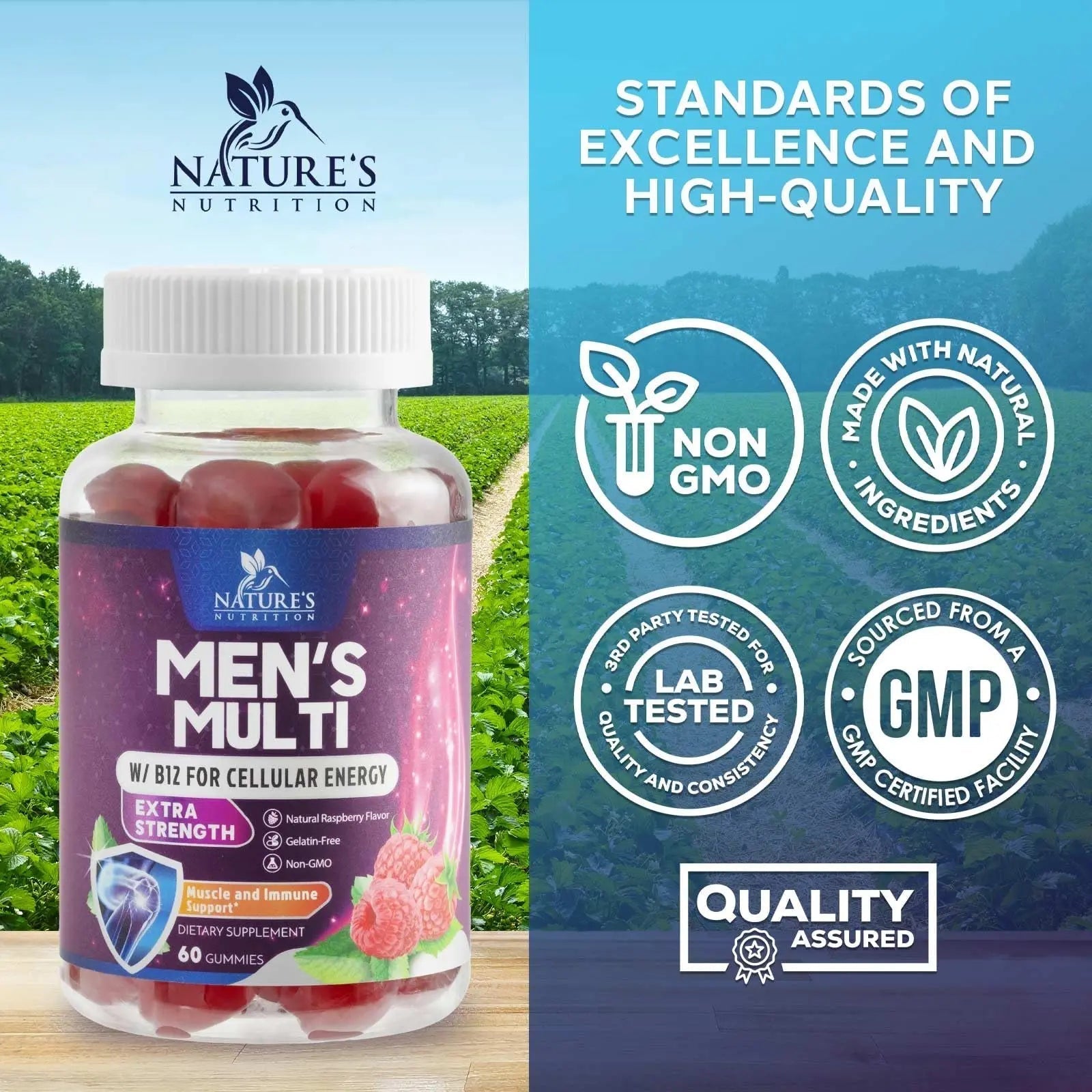 Multivitamin for Men - Complete Daily Mens Multivitamin Gummies with Vitamin D, B Vitamins, Zinc & More - Energy, Memory, Focus & Immune Health Support Nature's Nutrition buy supplements canada