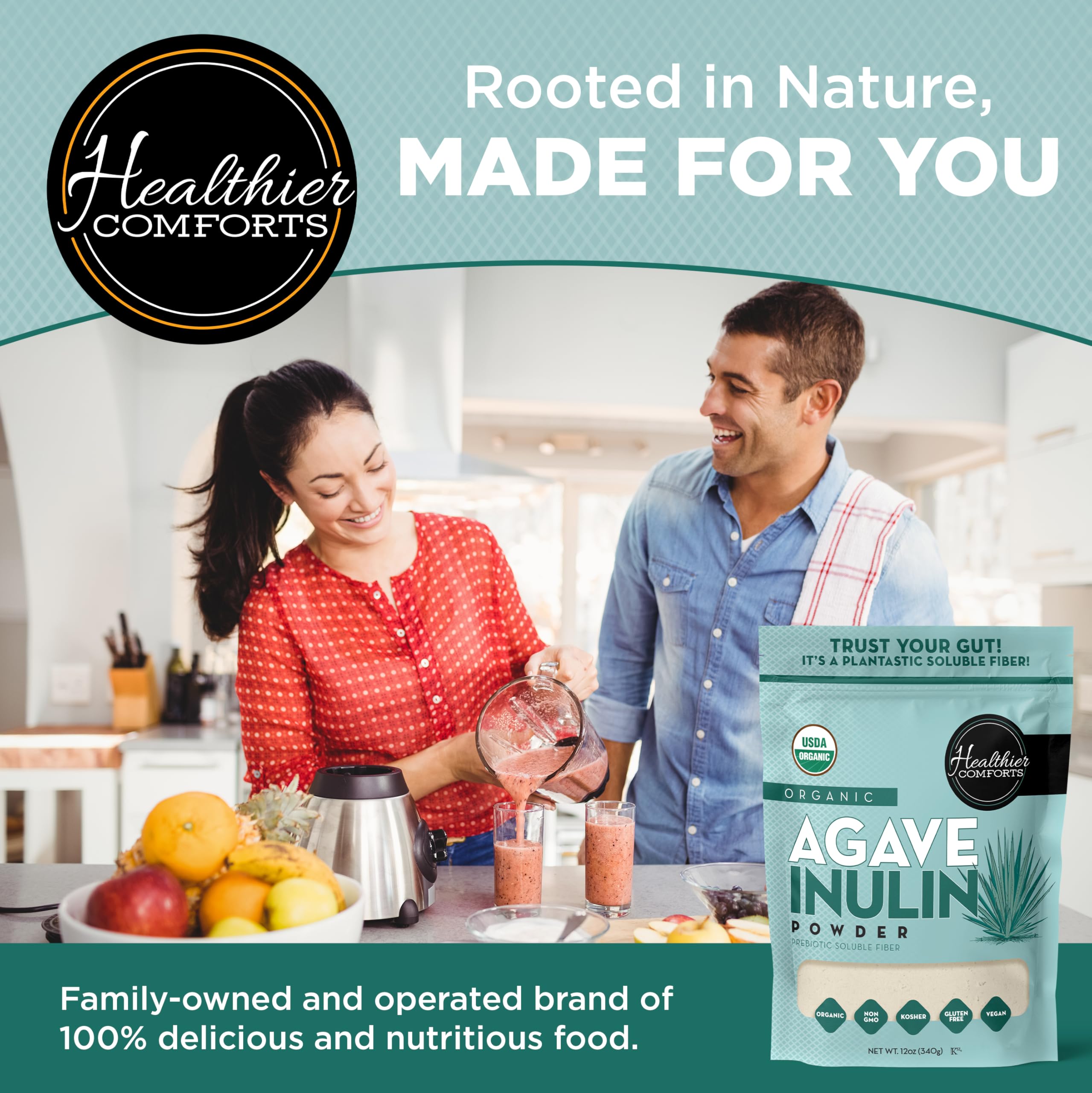 Healthier Comforts Organic Inulin Powder (12 oz) from Blue Agave | Soluble Prebiotic Fiber, Gentle on Digestion, Non-GMO | Perfect for Coffee, Baking & Cooking Healthier Comforts buy supplements canada