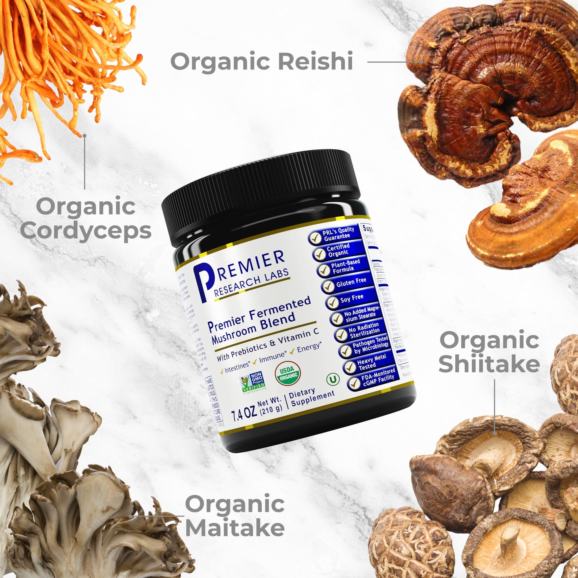 Premier Research Labs Premier Fermented Mushroom Blend - Reishi Mushroom Powder, Mushroom Extract for Drinks, Coffee, Mushroom Complex with Turkey Tail, Cordyceps for Immune & Gut Health - 7.4 oz Premier Research Labs buy supplements canada