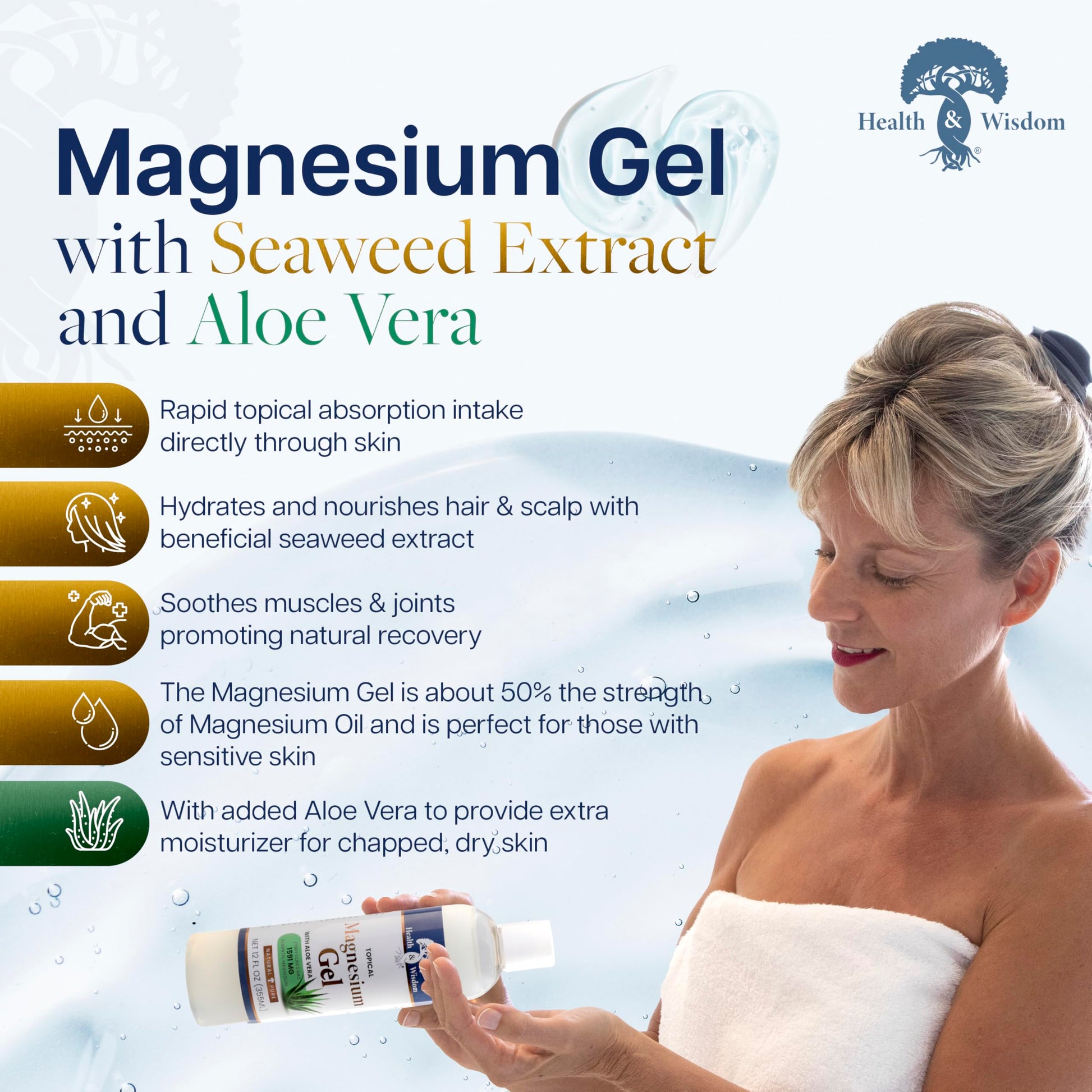 Health and Wisdom Pure Magnesium Gel with Seaweed Extract and Aloe Vera - Topical Muscle & Joint Relief- Natural and Pure Skin & Scalp Moisturizing - Enhanced Absorption - 12 Fl oz Health and Wisdom buy supplements canada