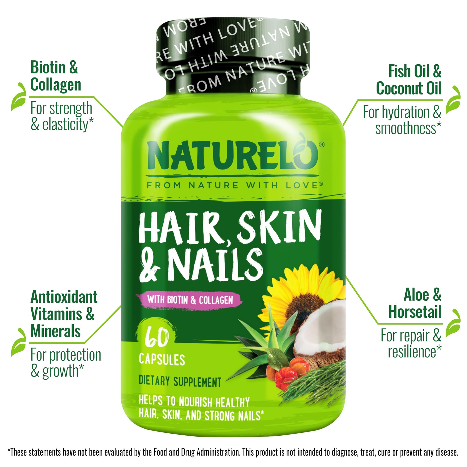 NATURELO Hair, Skin and Nails Vitamins - 5000 mcg Biotin, Collagen, Natural Vitamin E - Supplement for Healthy Skin NATURELO buy supplements canada
