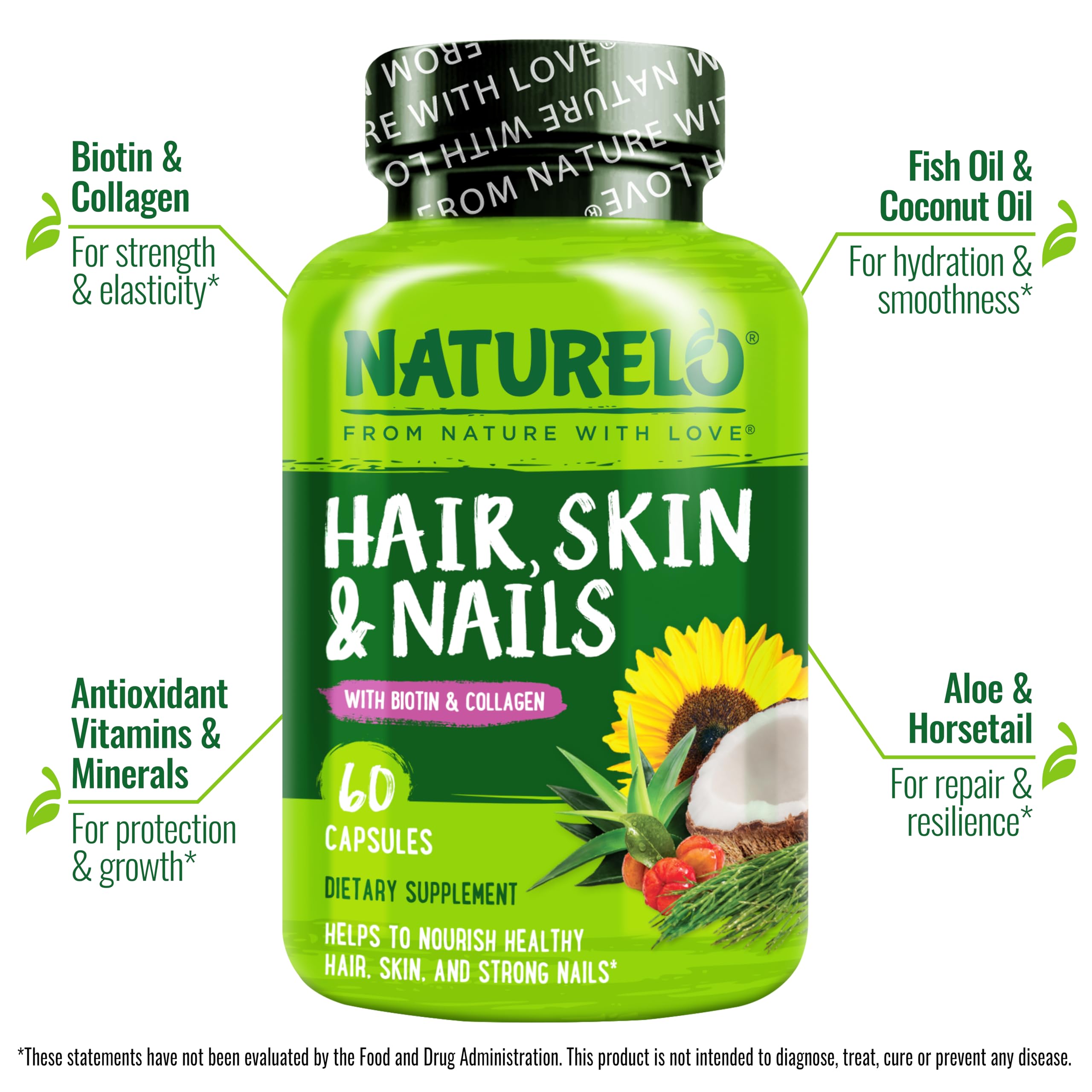 NATURELO Hair, Skin and Nails Vitamins - 5000 mcg Biotin, Collagen, Natural Vitamin E - Supplement for Healthy Skin NATURELO buy supplements canada