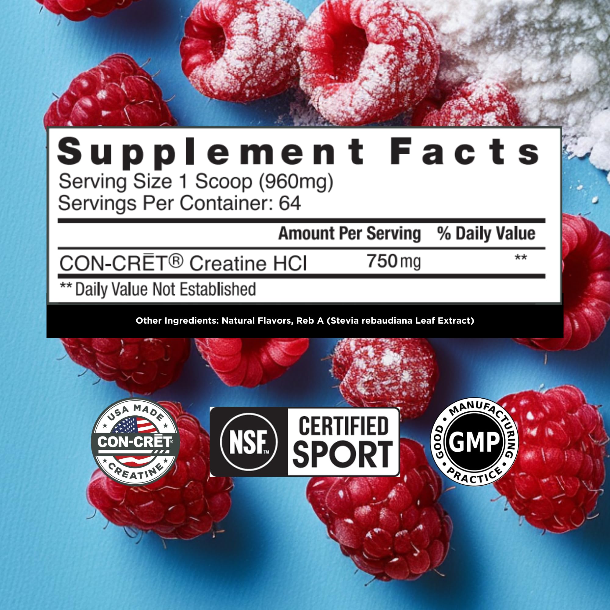 CON-CRET Creatine HCl Powder | Muscle, Cognitive, Cellular Energy Support | No Bloating or Cramps | USA Made & NSF Certified | Raspberry (64 Serving) CON-CRET buy supplements canada