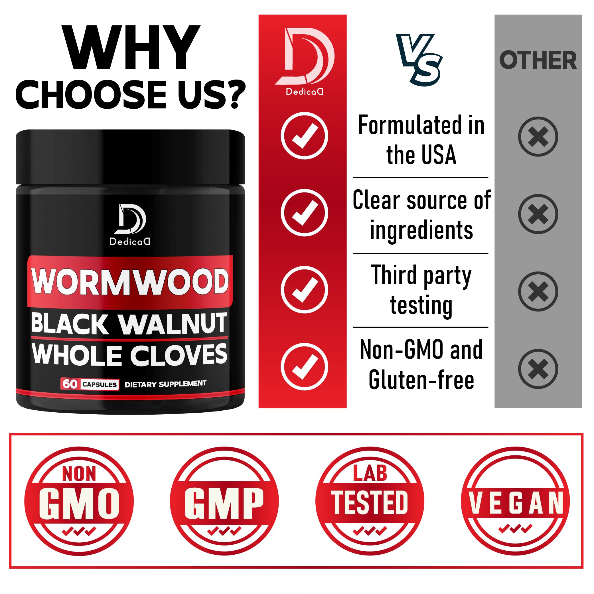 DEDICAD 1500mg Wormwood Capsules with Black Walnut & Cloves - Artemisia Annua Supplement for Immunity - 60 Vegan Capsules DEDICAD buy supplements canada