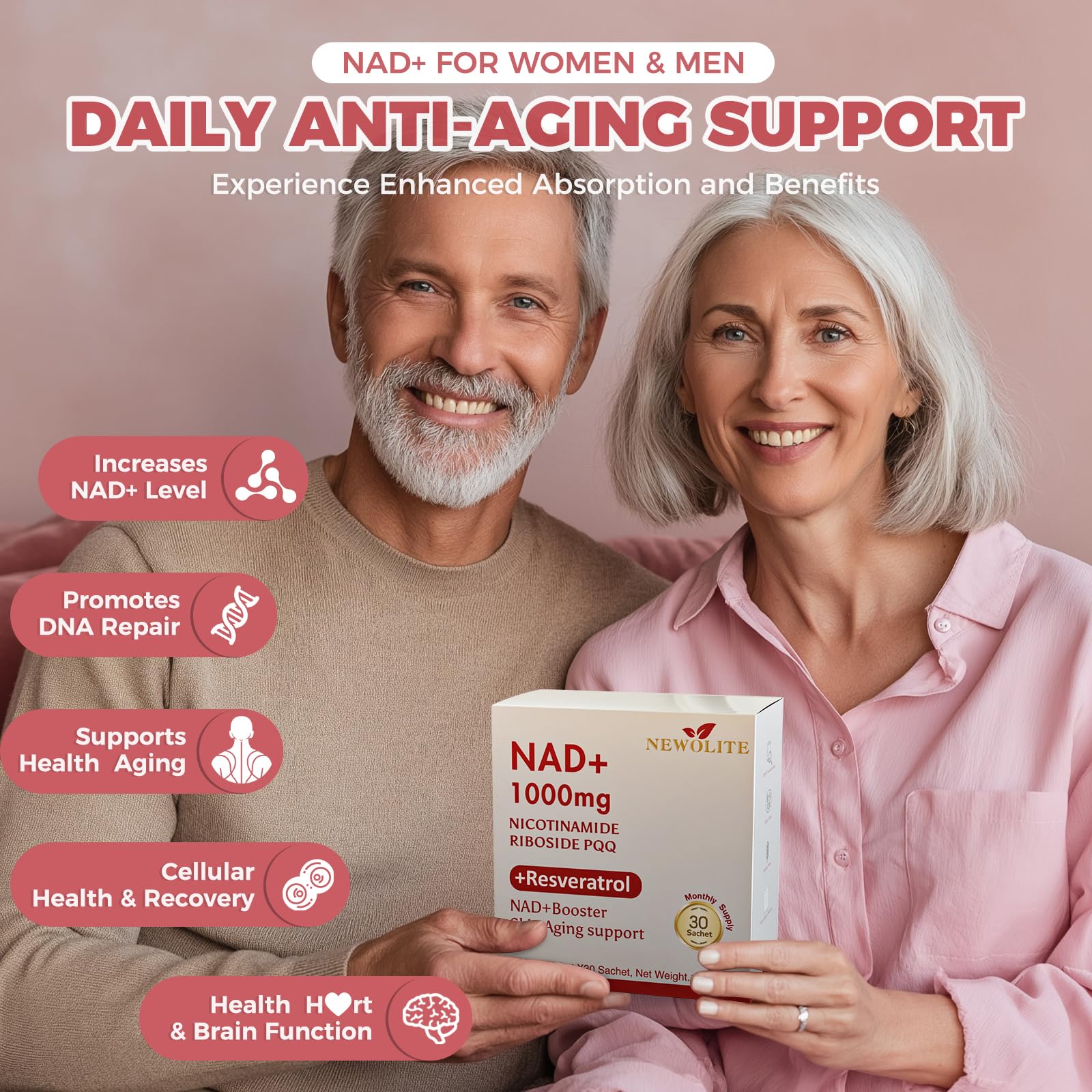 NAD+ Liquid Supplement 1000mg 30 Sachet, Nicotinamide Riboside & Resveratrol with PQQ DNA Repair Advanced NAD Supplement for Men & Women,Boosts Cellular Energy NEWOLITE buy supplements canada