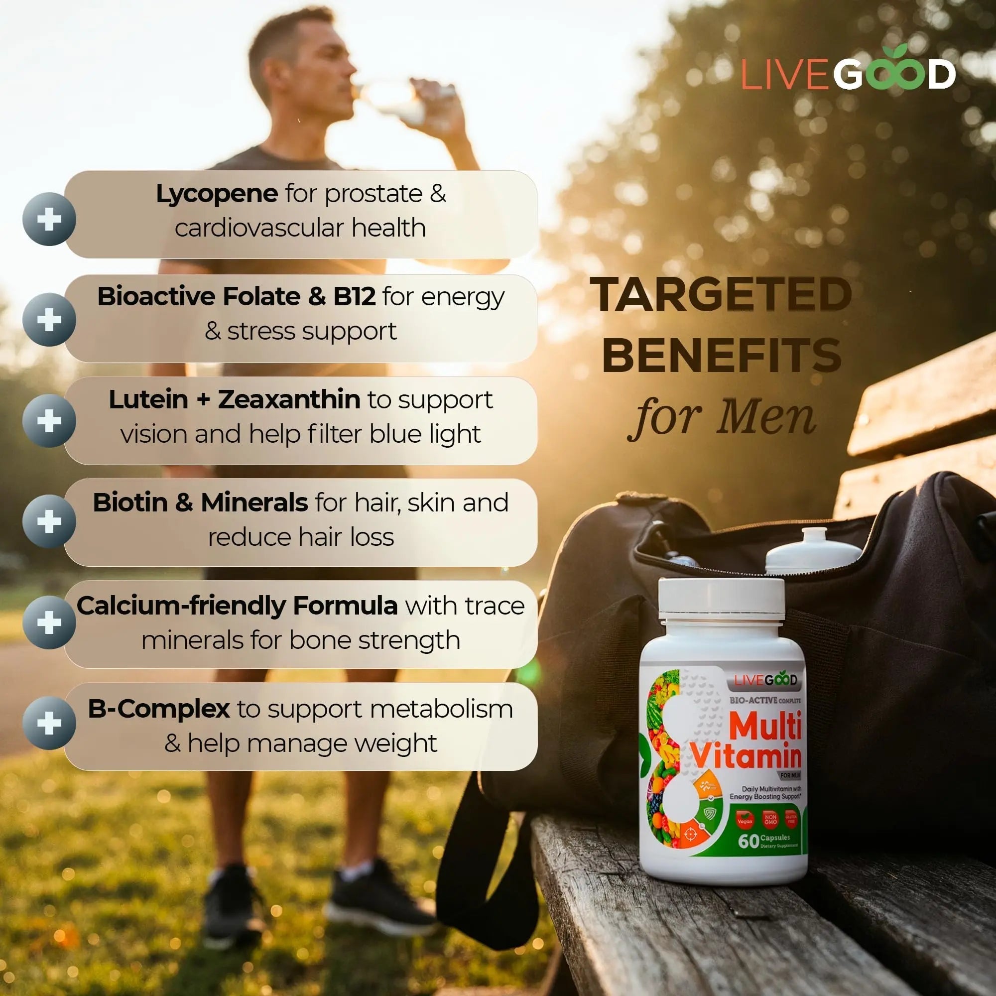 LiveGood Bio-Active Complete Multivitamin for Men, Daily Men’s Multi with 24 Essential Vitamins and Minerals for Energy, Immunity LIVEGOOD buy supplements canada