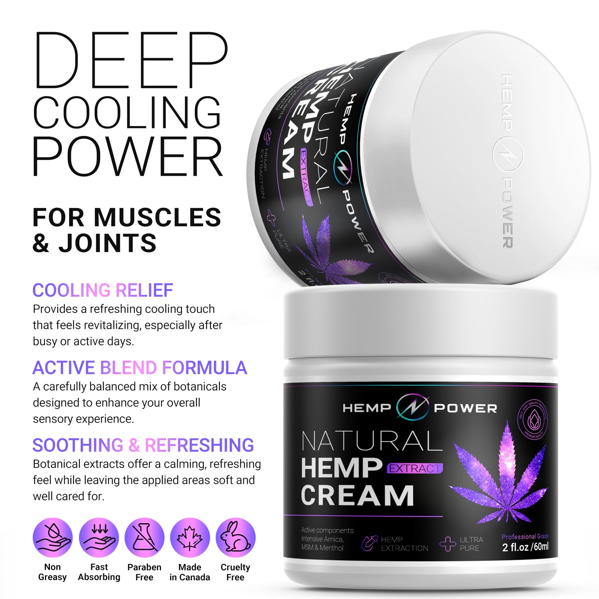 Hemp Power Joint Muscle Relief Cream, with Hemp, Menthol, MSM Arnica, Support Your Back, Muscles, Joints, Neck, Shoulder, Knee, Nerves - 2 Fl Oz. HEMP POWER buy supplements canada