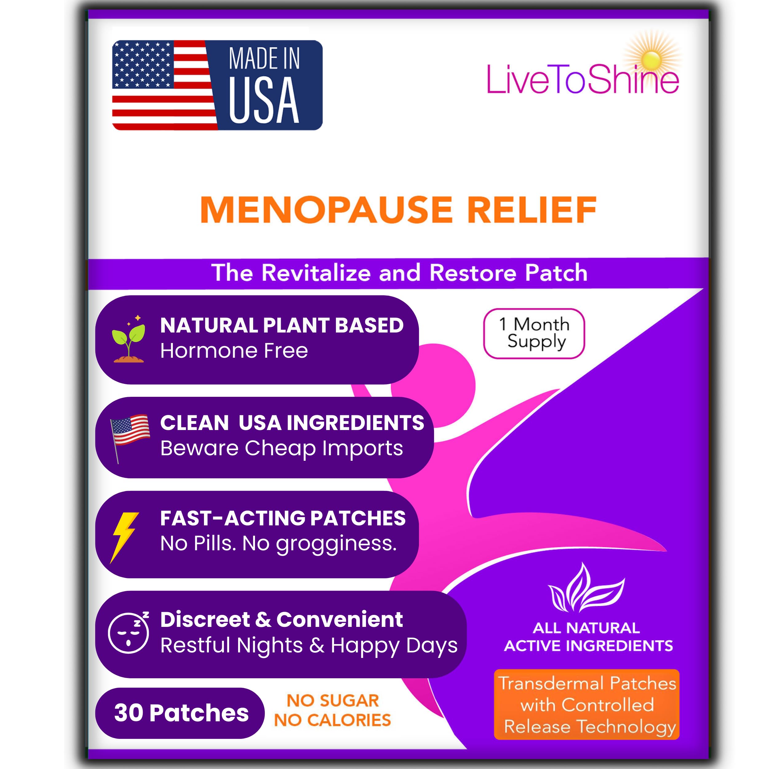 Menopause & Perimenopause Relief Patch for Women – Hot Flash, Mood & Symptom Support – Black Cohosh, Ashwagandha & More – 30 Topical Patches – USA Made by Live to Shine Live To Shine buy supplements canada