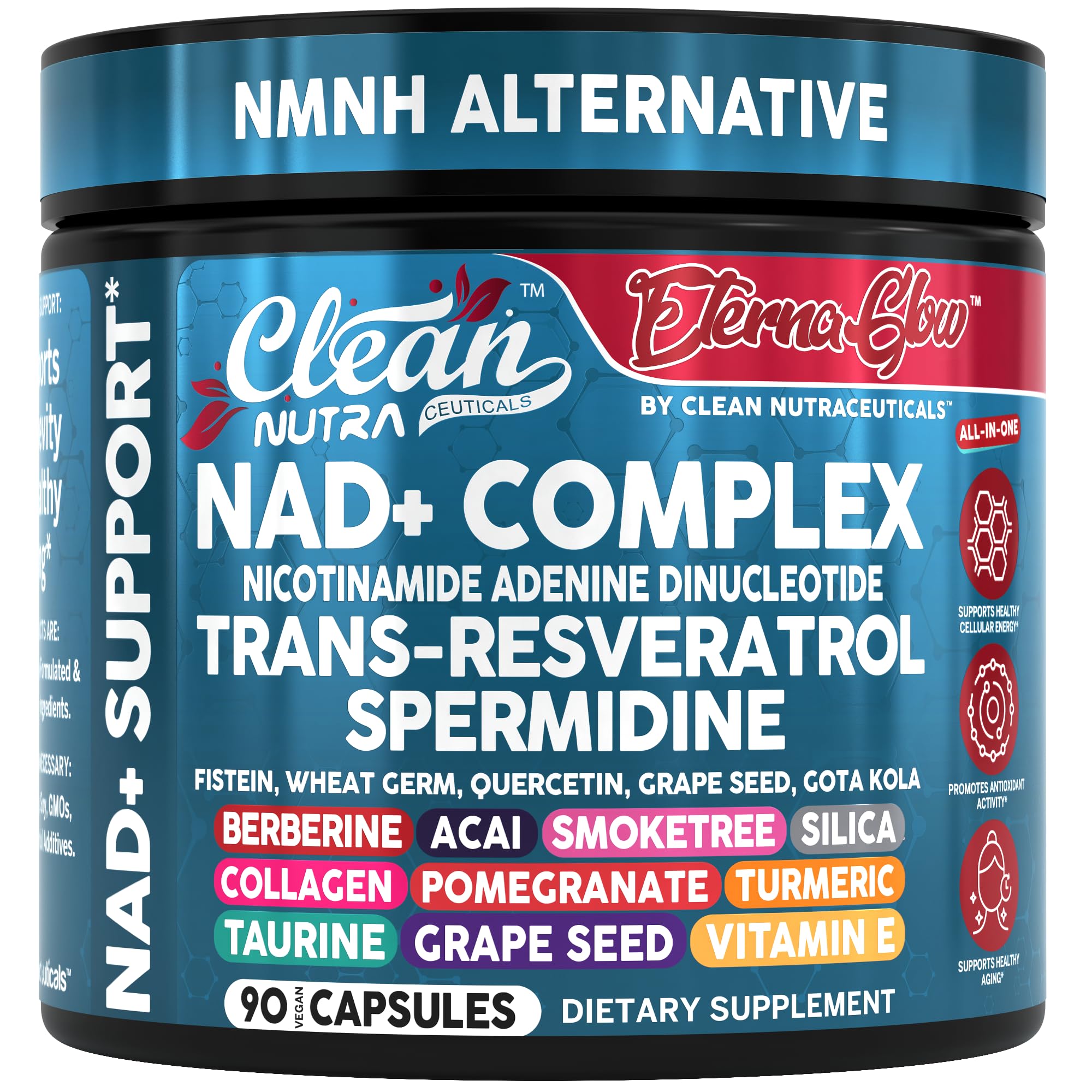 Clean NAD Supplement Resveratrol Liposomal NAD+ Spermidine Fisetin Wheat Germ Quercetin Grape Seed Extract Gotu Kola Berberine Astaxanthin Peptides for Women Energy 90 Capsules Clean Nutraceuticals buy supplements canada