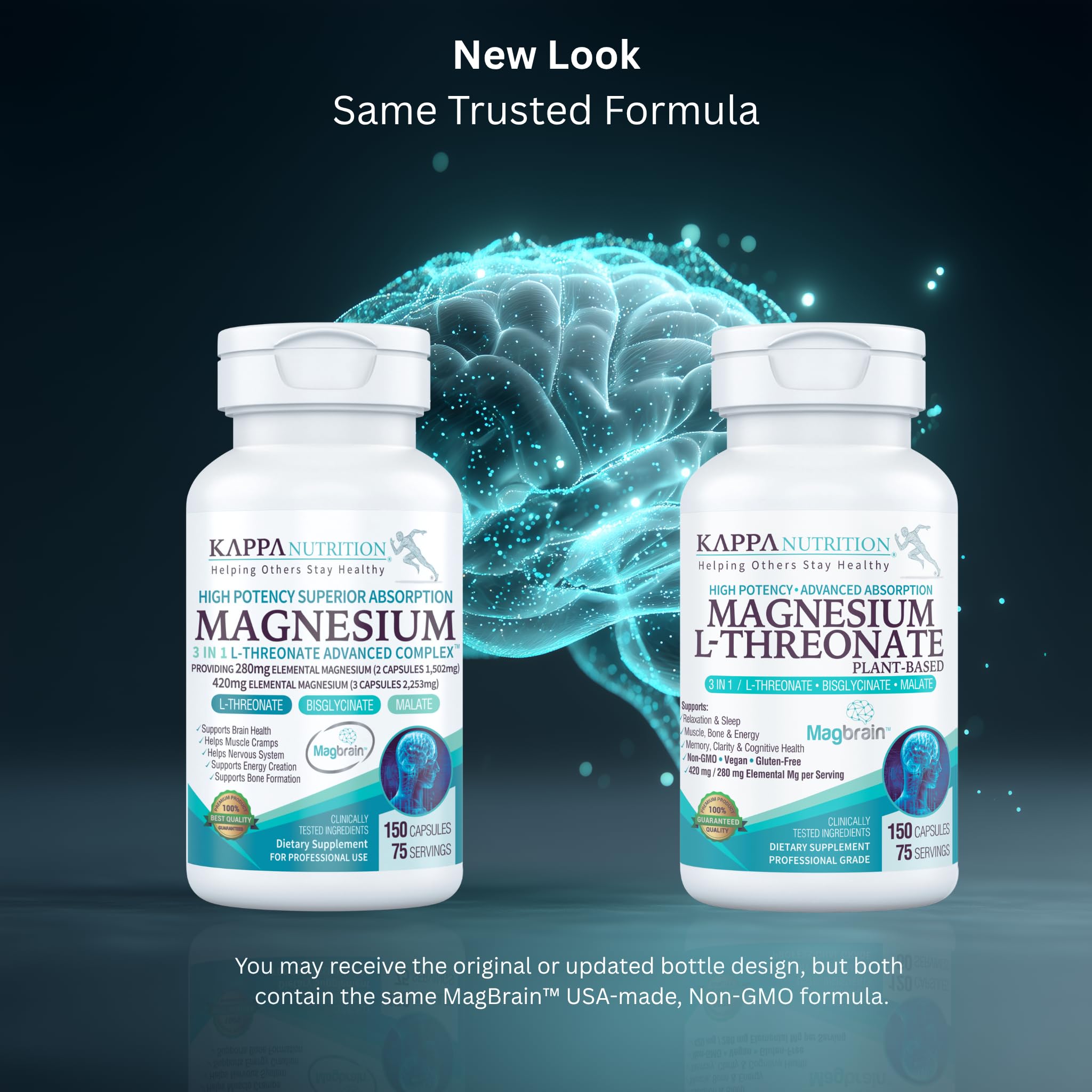 Kappa Nutrition Powered by Magbrain™ Magnesium L-Threonate Plant-Based, 150 Vegan Capsules, 420mg Elemental Magnesium (3 Capsules) from 2,253mg, Brain, Sleep & Muscle Support. KAPPA NUTRITION buy supplements canada