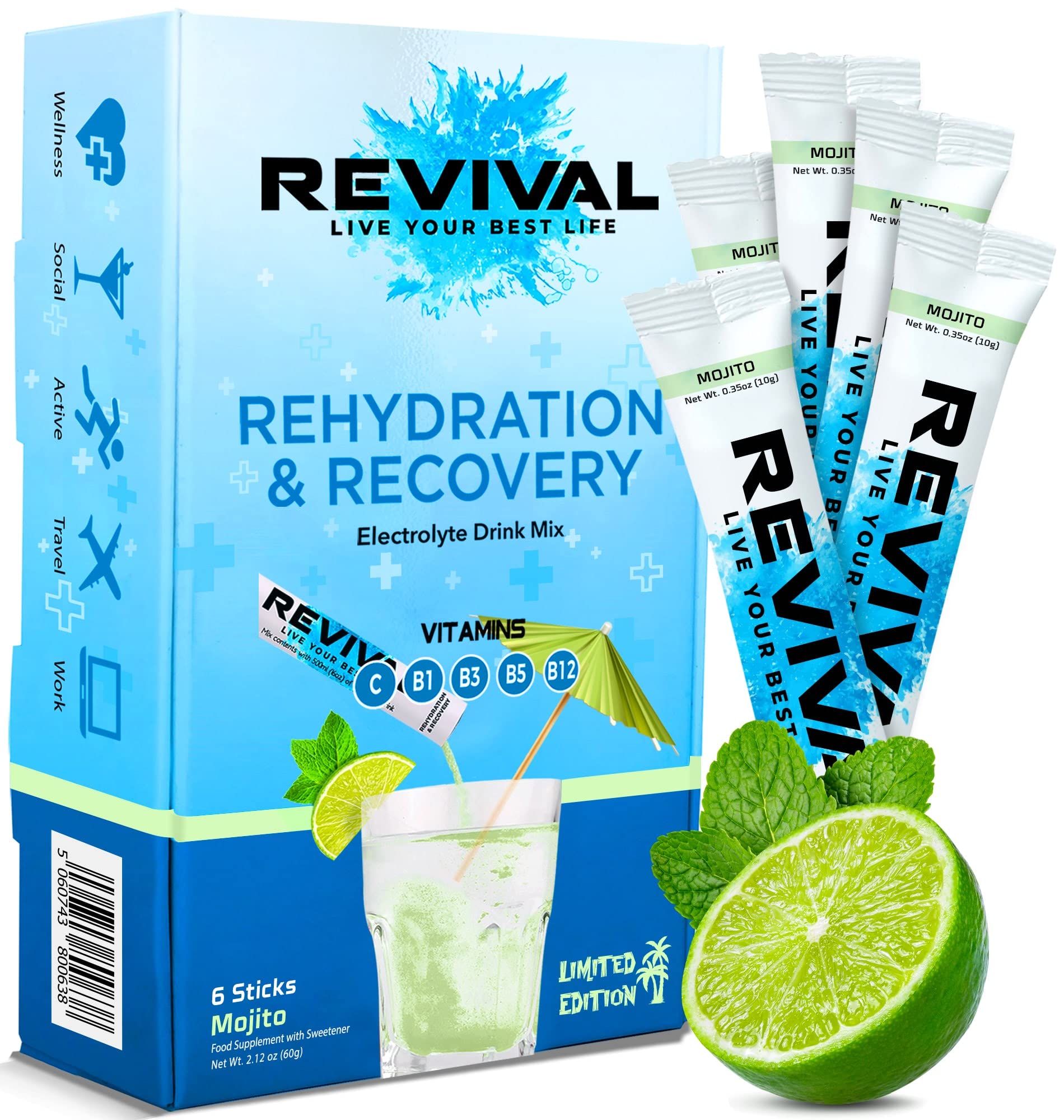 Revival Rapid Rehydration, Electrolytes Powder - High Strength Vitamin C, B1, B3, B5, B12 Revival Shots buy supplements canada