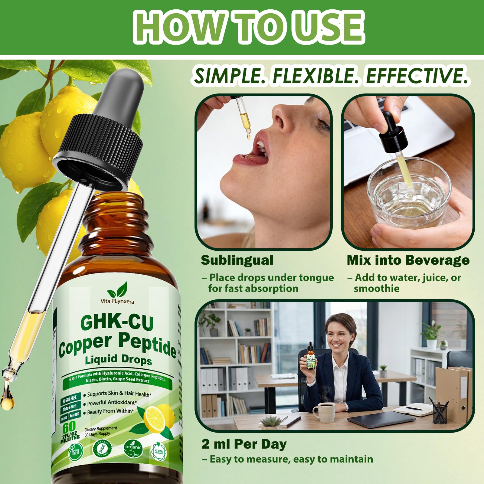 Vita PLynxera GHK-CU Peptide Supplement Liquid Drops, Premium 6-in-1 GHK CU Copper Peptides w. Marine Collagen Hyaluronic Acid Biotin for Anti-Aging, Skin Hair Growth Support, Oral Drops丨Women Men Vita PLynxera buy supplements canada