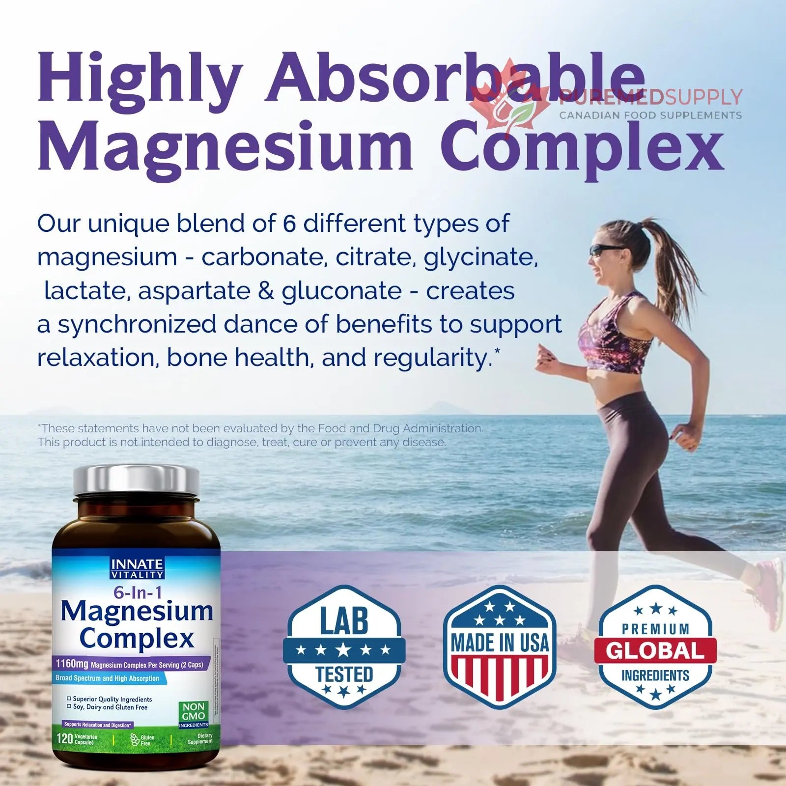 Innate Vitality Magnesium Complex 6-in-1, 1160mg Per Serving, Rest & Digestion, Magnesium Glycinate & Citrate, High Absorption, 120 Vegan Capsules Innate Vitality buy supplements canada