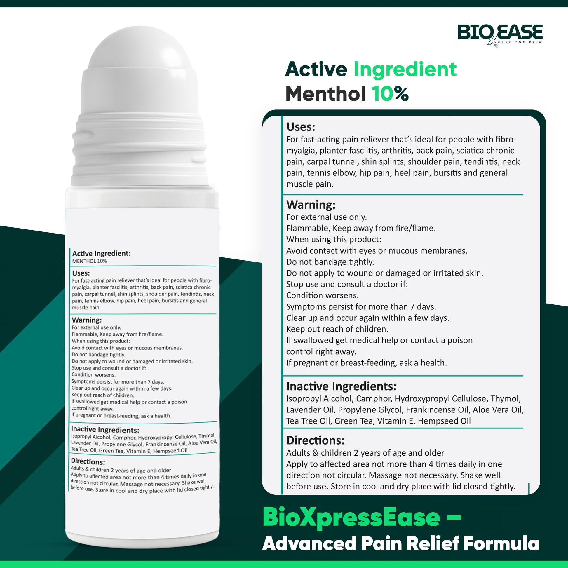 BioXPressEase Fast-Acting Hemp Pain Relief Roll On - Highly Effective, Cool & Topical Pain Relief Extra Strength for Muscle, Joint, & Back – Easy Roll On Maximum Strength - Made in USA BIOXPRESSEASE buy supplements canada