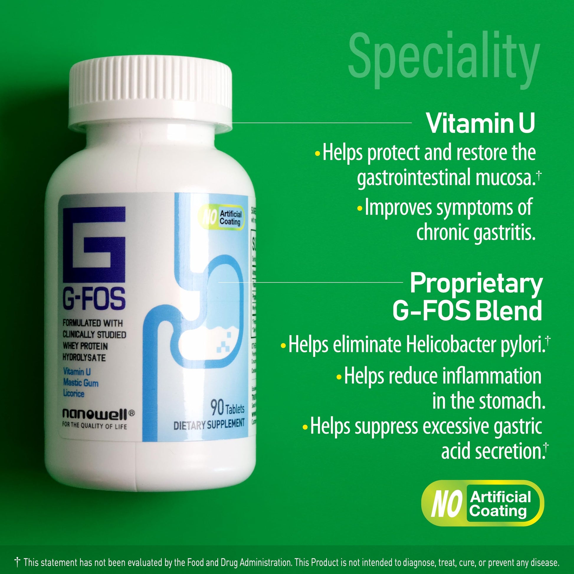 NANOWELL G-FOS Digestive Health Supplement, Vitamin U - 90 Tablets X 2 Bottles for 2 Months (180 Count) NANOWELL buy supplements canada