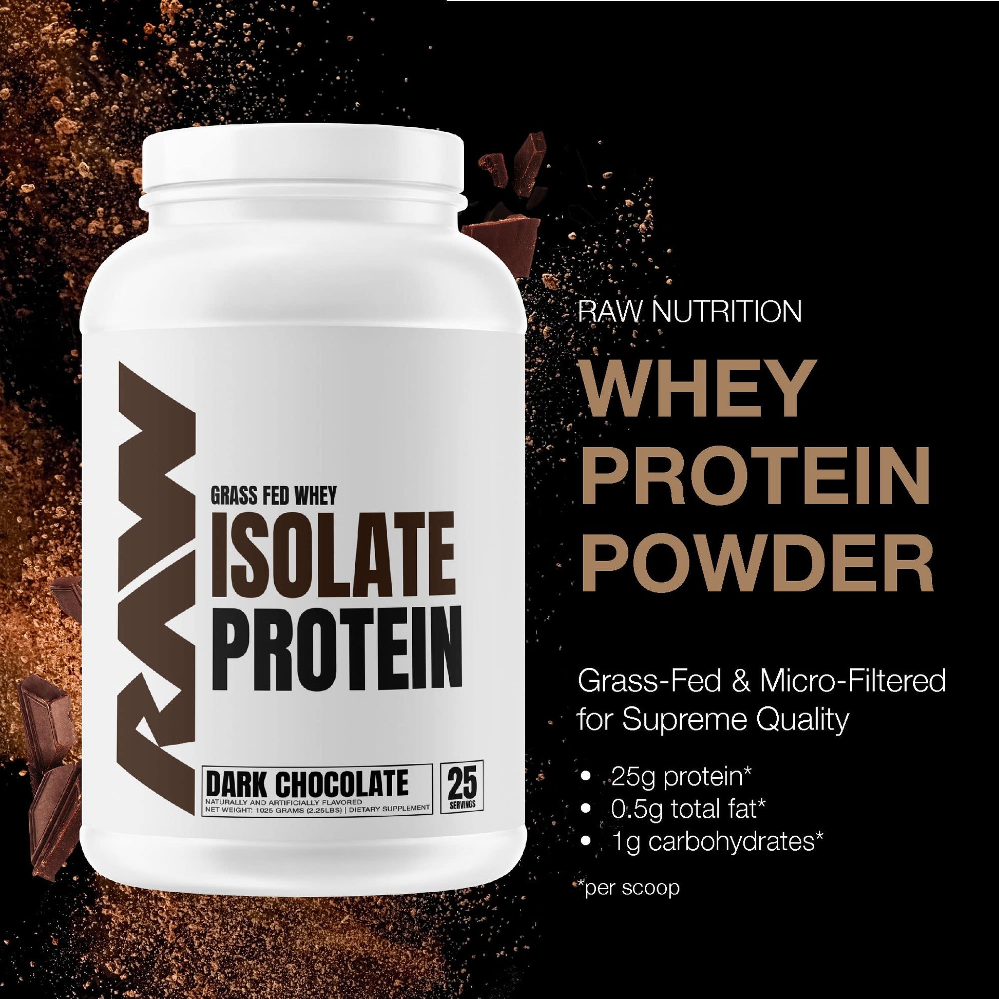 RAW Whey Isolate Protein Powder, Dark Chocolate - 100% Grass-Fed Sports Nutrition RAW buy supplements canada