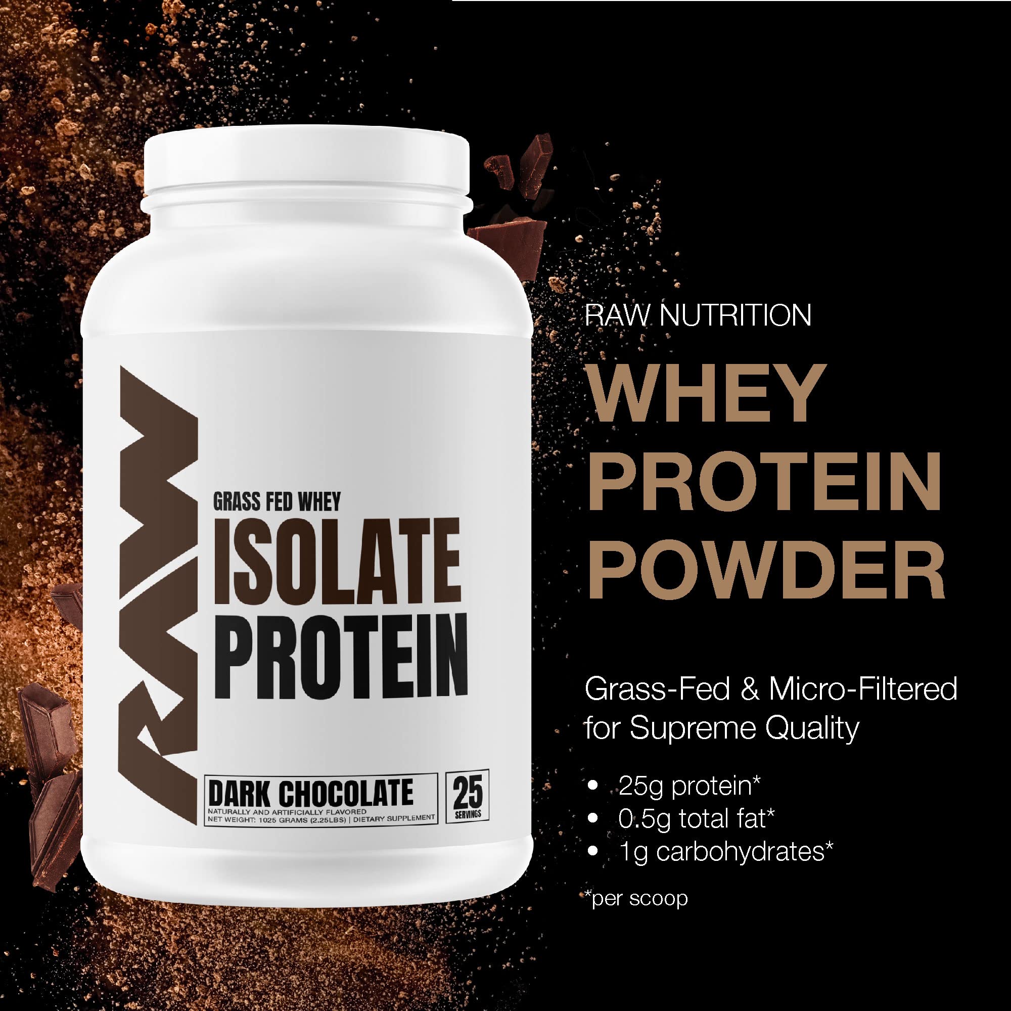 RAW Whey Isolate Protein Powder, Dark Chocolate - 100% Grass-Fed Sports Nutrition RAW buy supplements canada