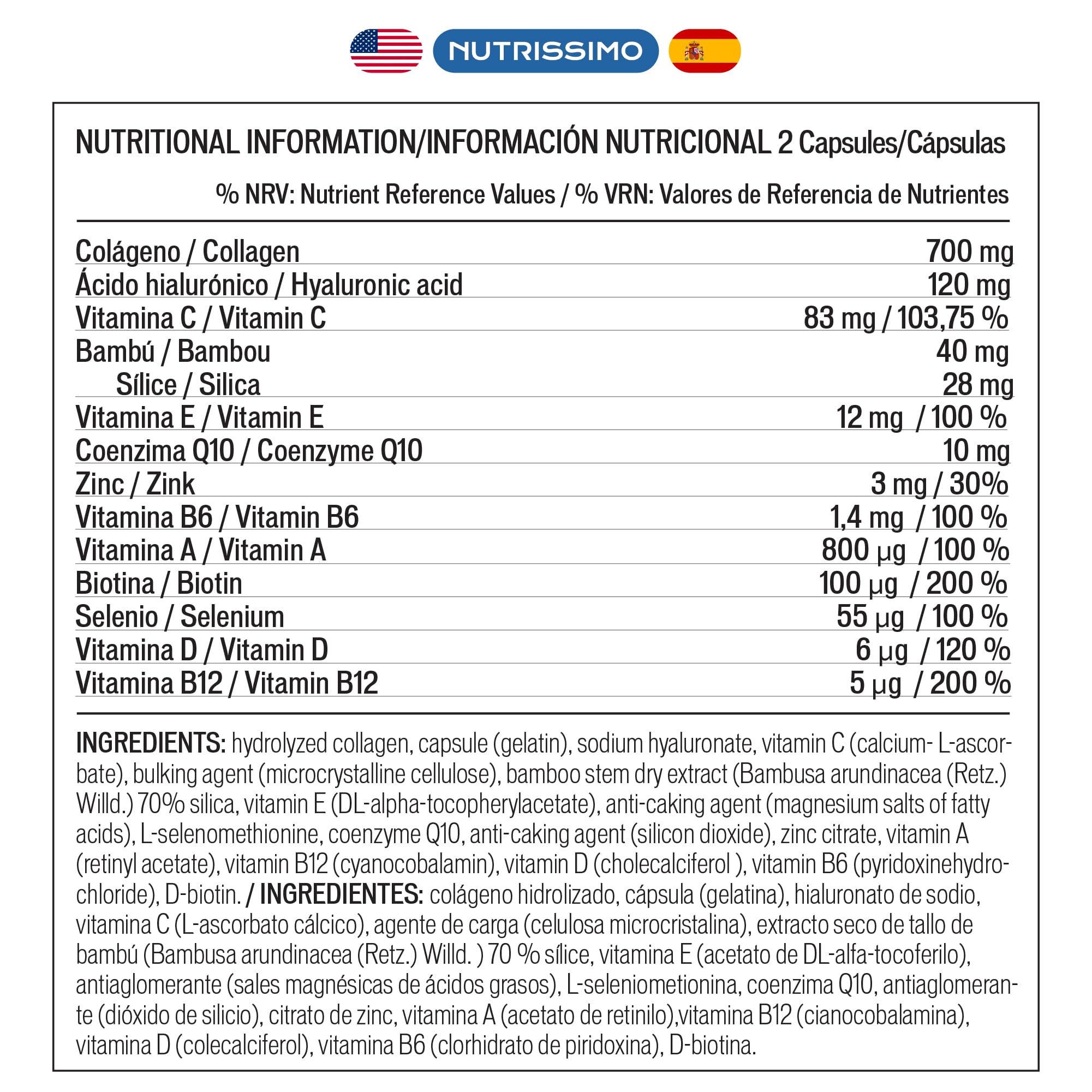 NUTRISSIMO Collagen + Hyaluronic Acid + Biotin + CoQ10 + Vitamins A, C (non-acidic), D and B12 + Zinc NUTRISSIMO buy supplements canada