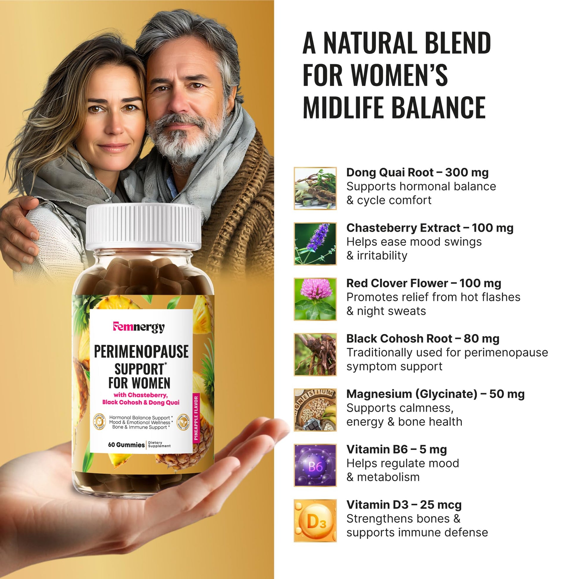 Femnergy Perimenopause Support Gummies for Women - Menopause Relief Estrogen & Hormone Balance Supplement with Black Cohosh Chasteberry Vitamins D3 B6 for Hot Flashes Night Sweats & Mood Swings Femnergy buy supplements canada