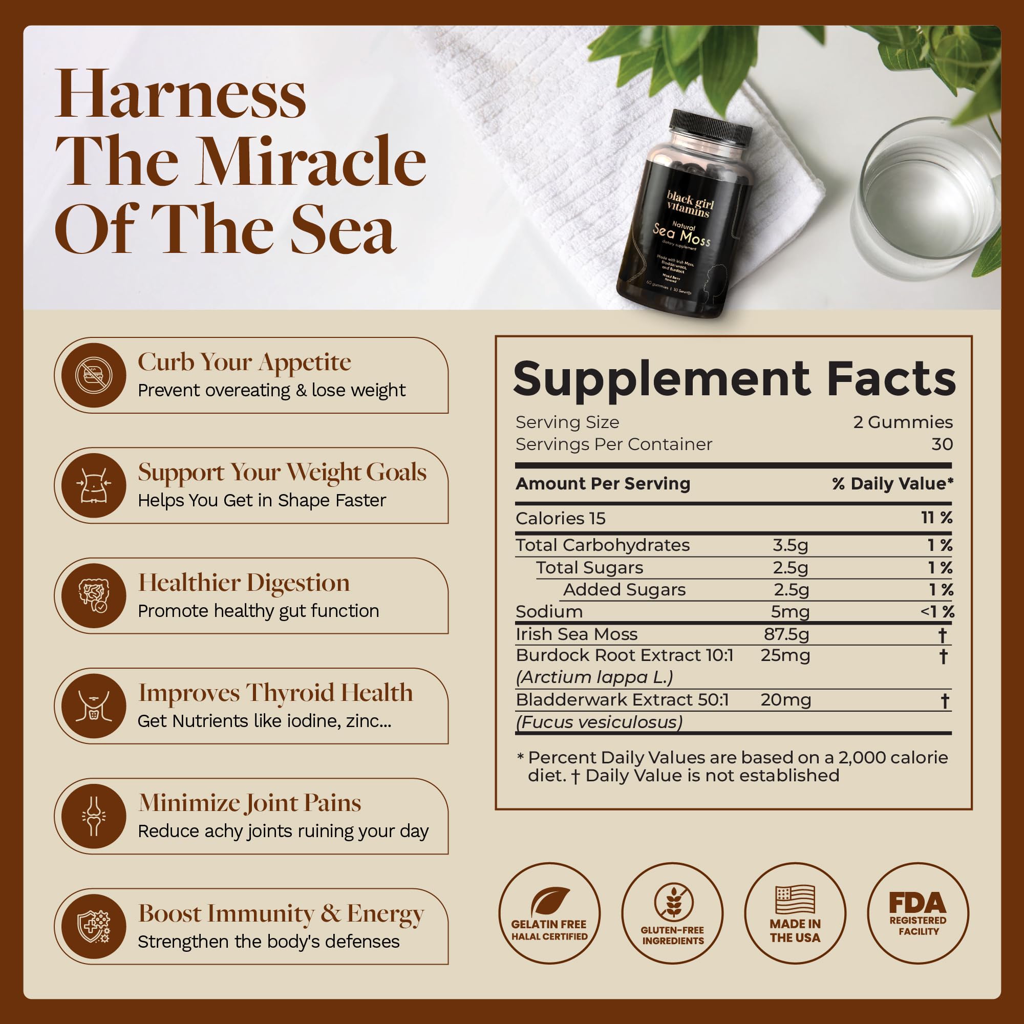 Black Girl Vitamins - Irish Sea Moss Gummies - SeaMoss + Bladderwrack & Burdock - 92 Minerals for Thyroid, Metabolism, and Immunity - Vegan Black Girl Vitamins buy supplements canada