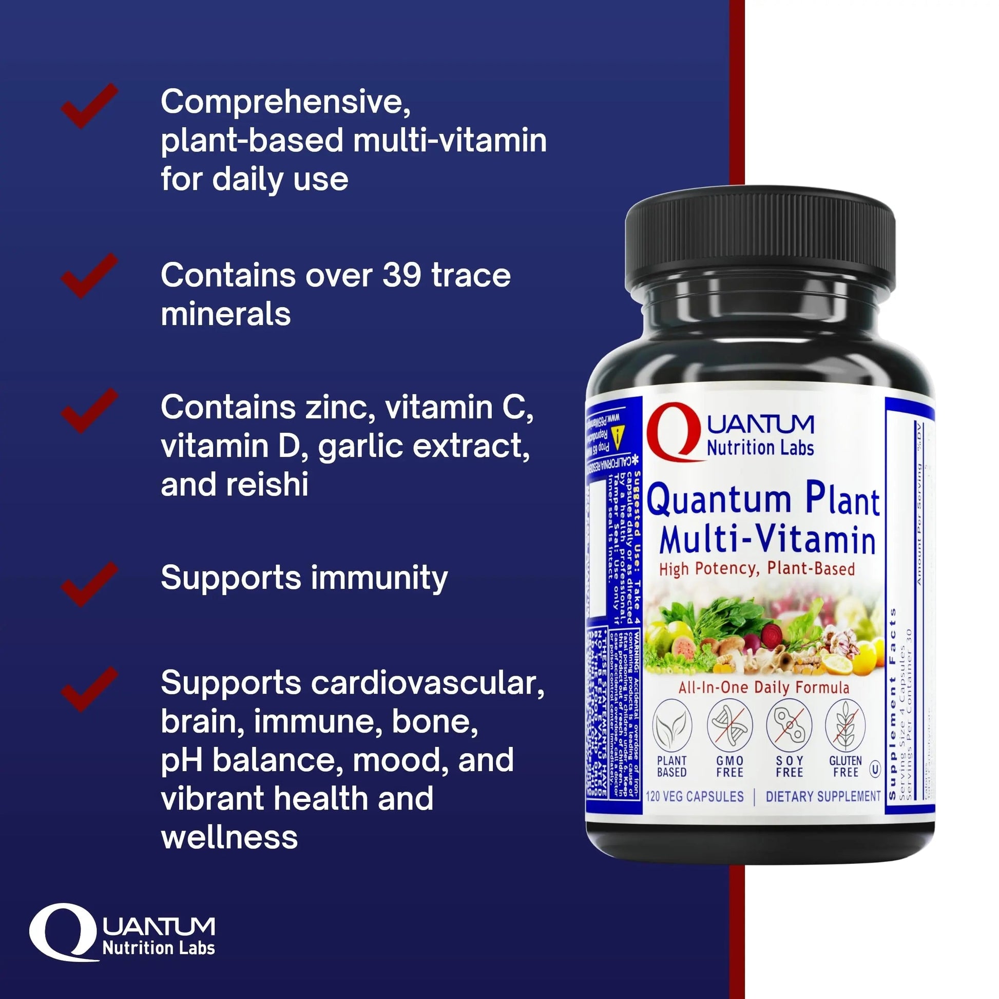 QNL Quantum Plant Multi-Vitamin - Complete Multivitamin - Immune Support for Adults - Natural Multivitamin for Men & Women Quantum Nutrition buy supplements canada