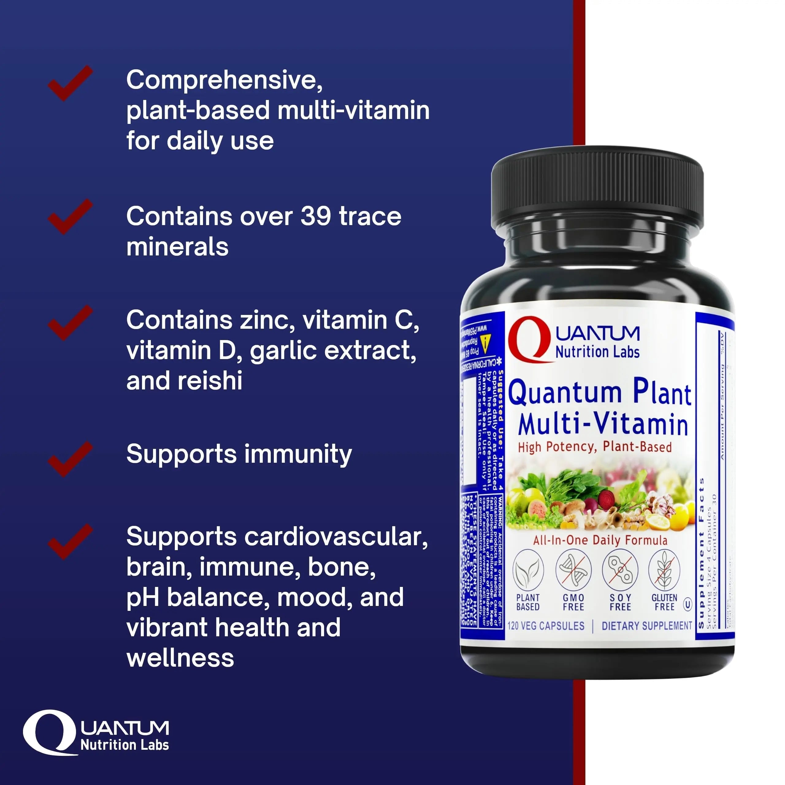 QNL Quantum Plant Multi-Vitamin - Complete Multivitamin - Immune Support for Adults - Natural Multivitamin for Men & Women Quantum Nutrition buy supplements canada