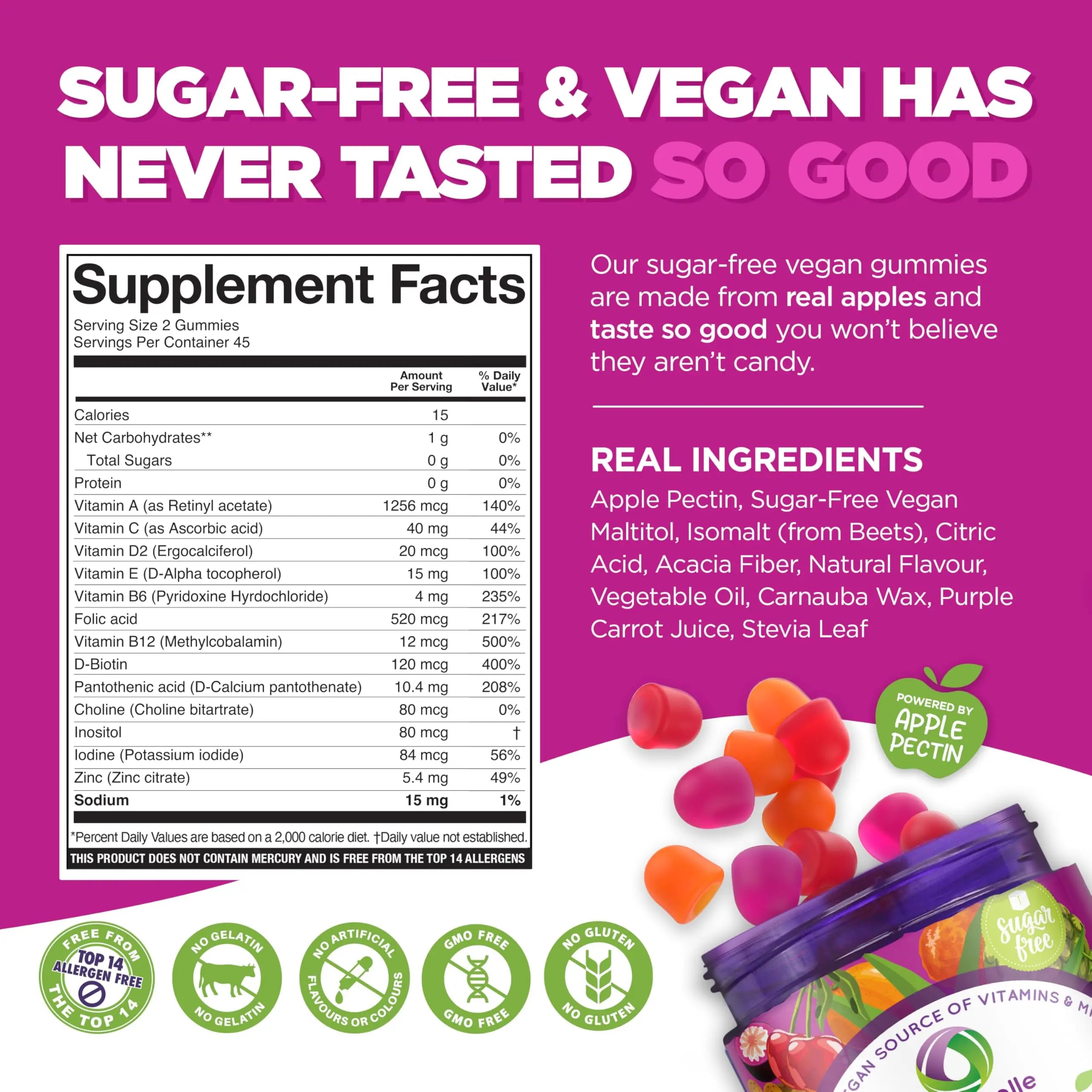 NUTRAMIN Daily Vegan Keto Multivitamin Gummies Non-GMO Natural Vitamin C, D + Zinc for Immunity, Plant-Based, Sugar-Free Nutracelle buy supplements canada