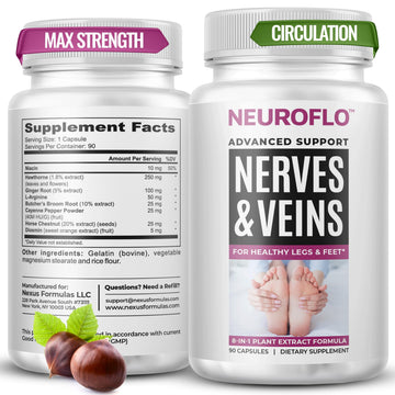 Mizzle Leg Circulation Supplement - Supports Nerves, Veins with 1470mg, 8 in 1 Capsule of Chestnut, Diosmin, Hawthorn for Maximum Relief in Toes, Feet, Ankles, Calves, Legs - Neuroflo Mizzle buy supplements canada