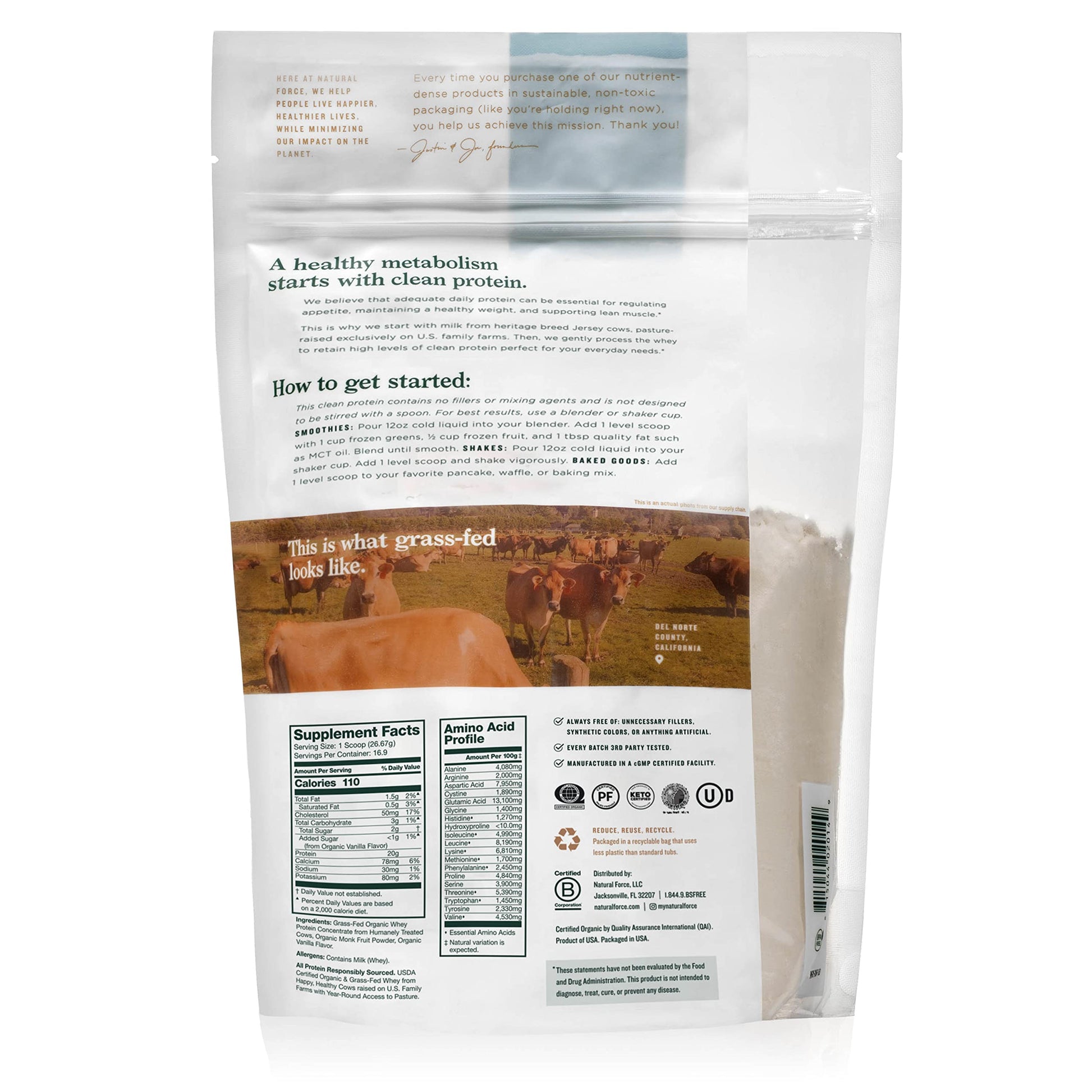 Natural Force Grass Fed Organic Whey Protein Powder – Non GMO Verified, Humane Natural Force buy supplements canada