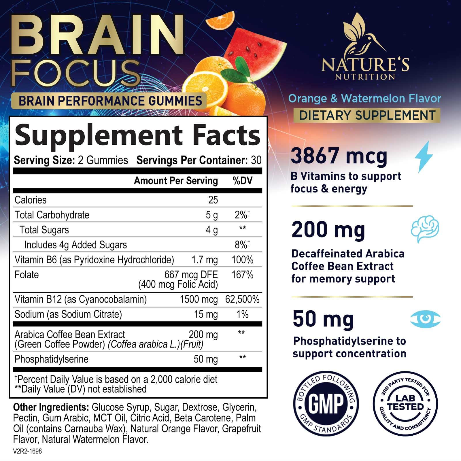Brain Supplements for Memory and Focus with Phosphatidylserine, Nootropic Memory Supplement Gummy for Brain Health, Concentration, Mental & Cognitive Support, Focus Vitamins with B6 & B12-60 Gummies Nature's Nutrition buy supplements canada
