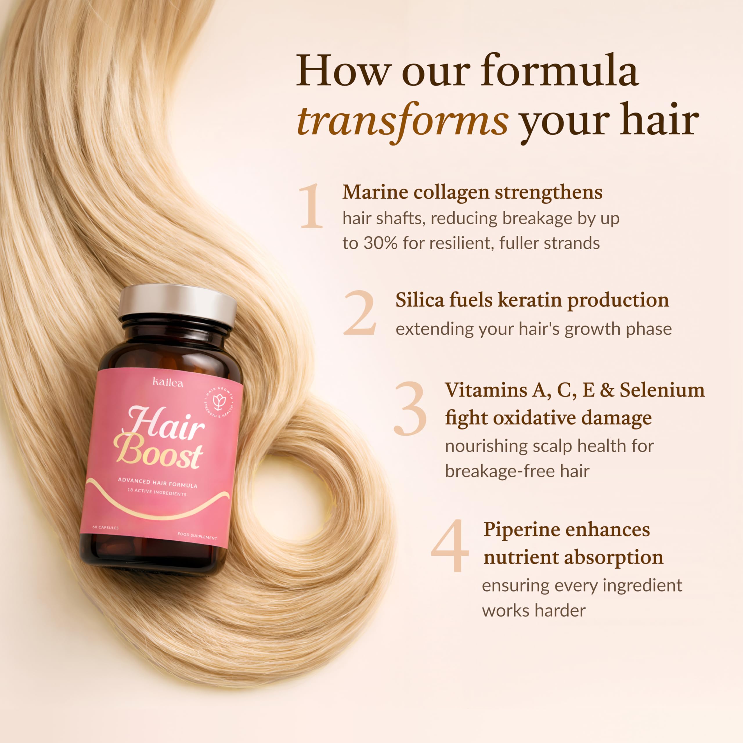 18-in-1 Hair Growth Supplement | Collagen, Hyaluronic Acid, Nettle, Silica, Biotin, Grape Seed Extract, Bamboo | Stronger, Thicker, Longer Hair – Supports Hair Volume, Shine, Scalp & Nail Health kailea buy supplements canada