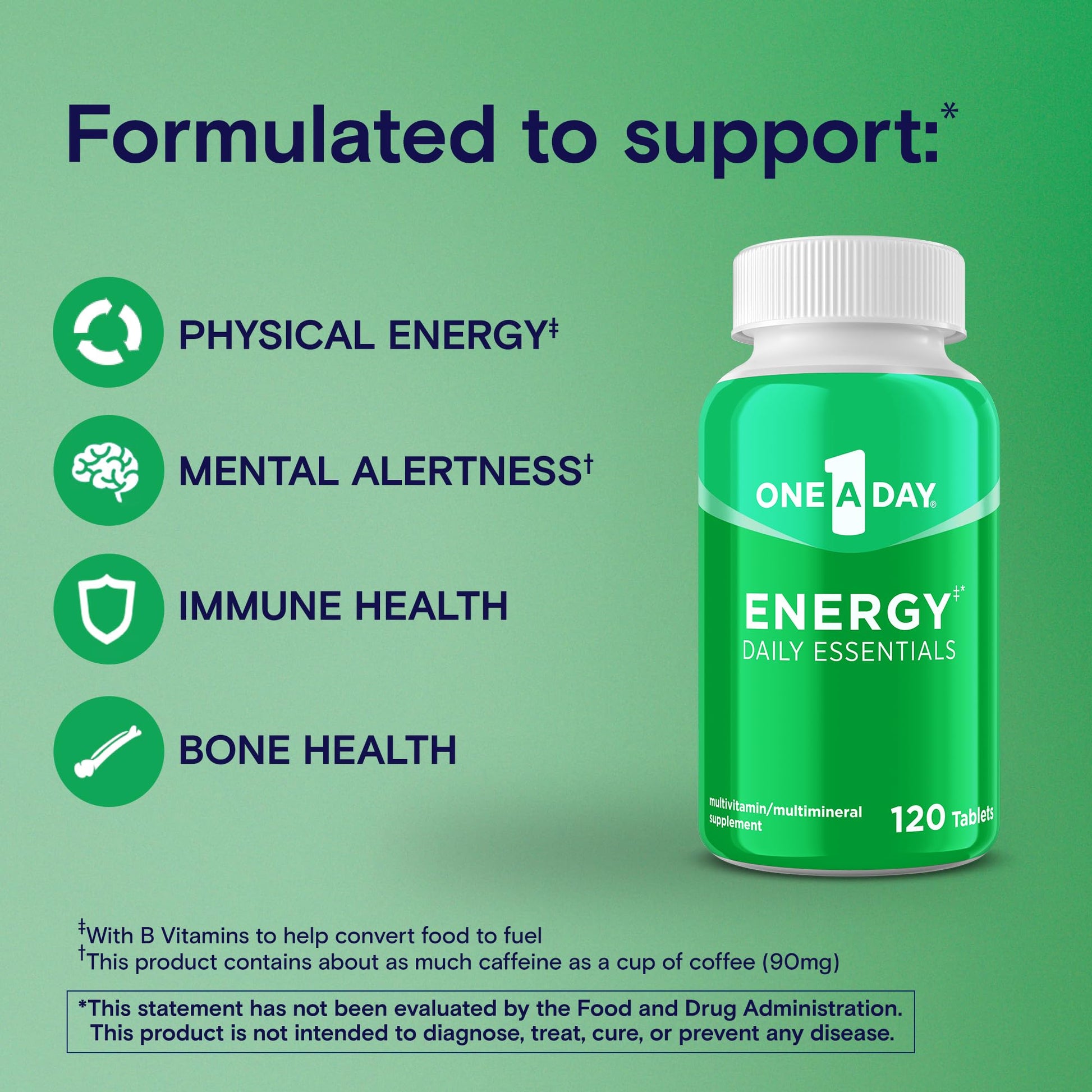 One A Day Energy Daily Essentials Multivitamin, Energy Supplement to Support Mental Alertness and Immune Health with Vitamins A C, D, E, Zinc and Caffeine, 120 Count ONE A DAY buy supplements canada