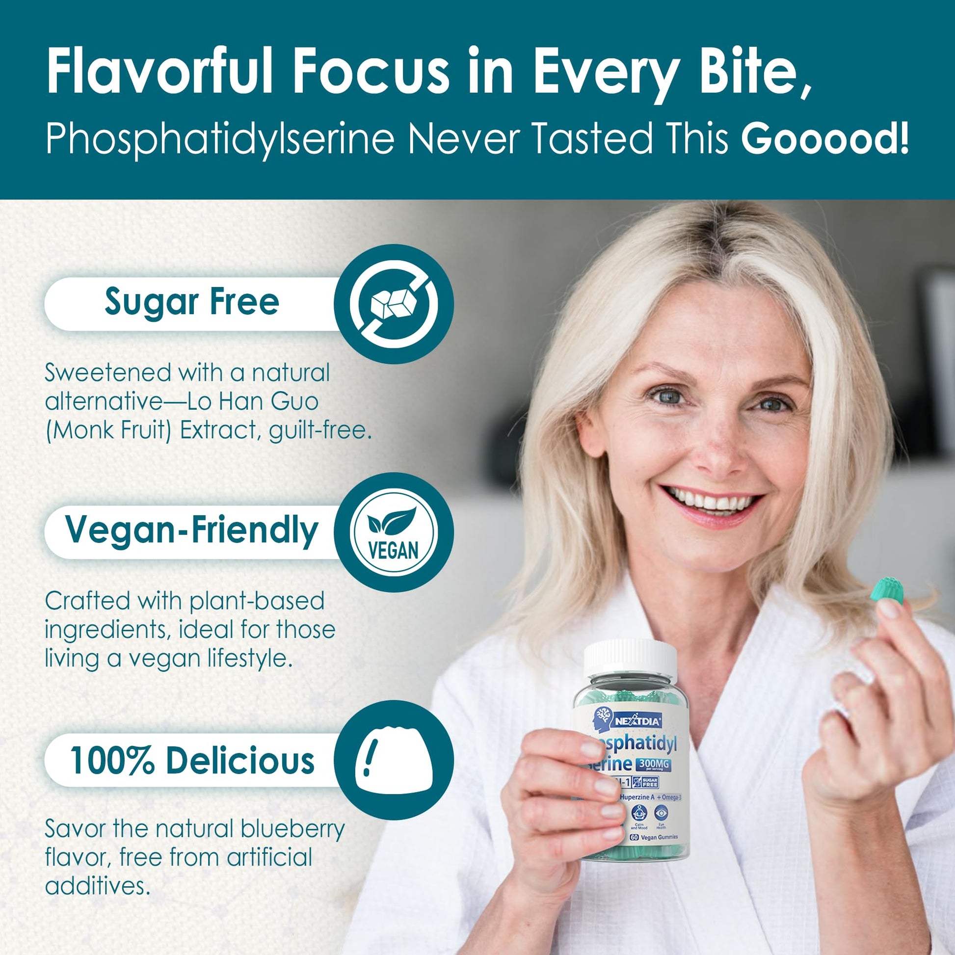 Phosphatidylserine - Nootropic Brian Supplement, Focus & Energy Gummies+ Bacopa Monnieri, Omega 3, Huperzine A, Methyl B12 & B6 for Seniors, Gamers, Workers, Non-GMO, Caffeine-Free, Sugar Free, 2 Pack Nextdia buy supplements canada