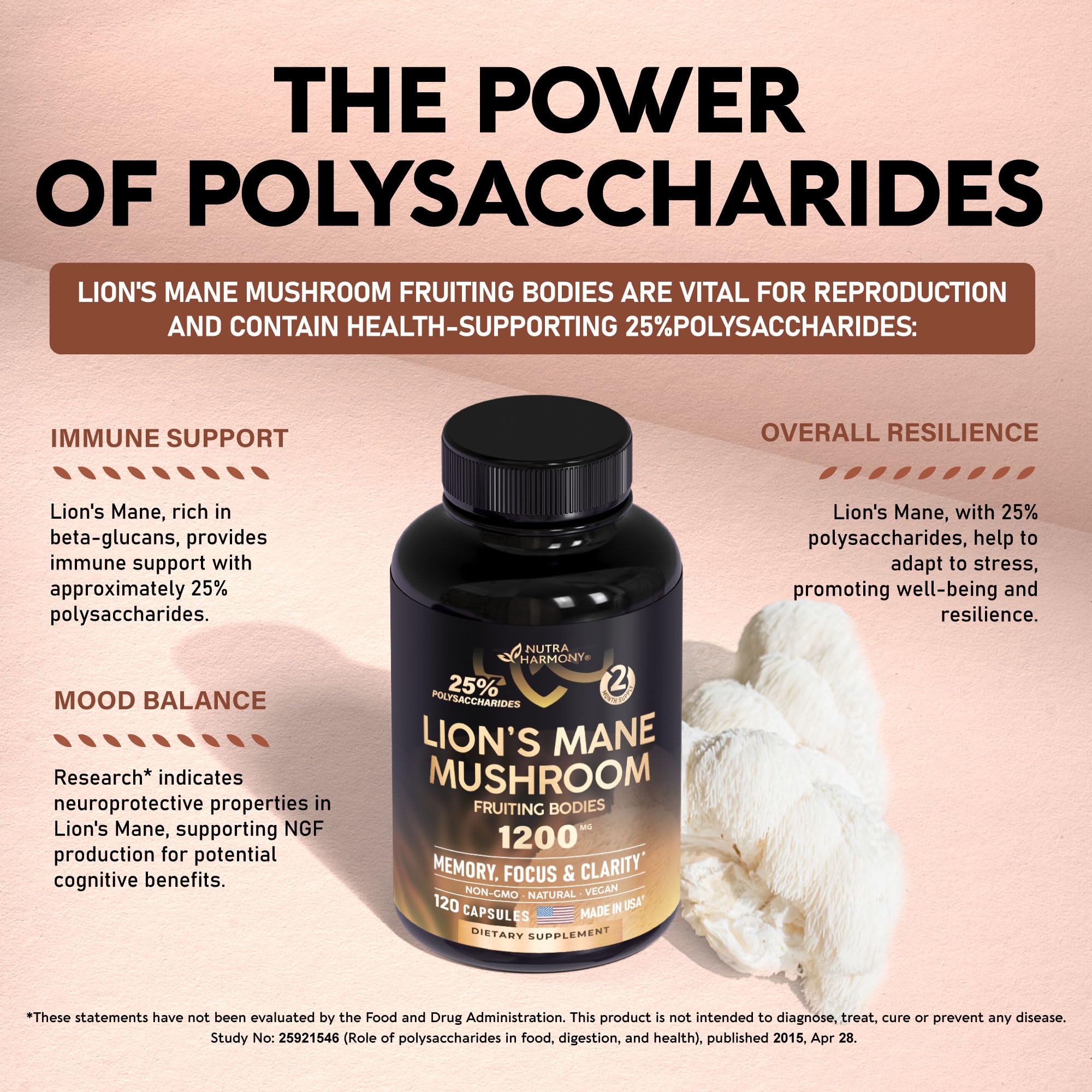 Organic Lions Mane - Certified Mushroom Supplement - Made in USA - Fruiting Bodies NUTRAHARMONY buy supplements canada
