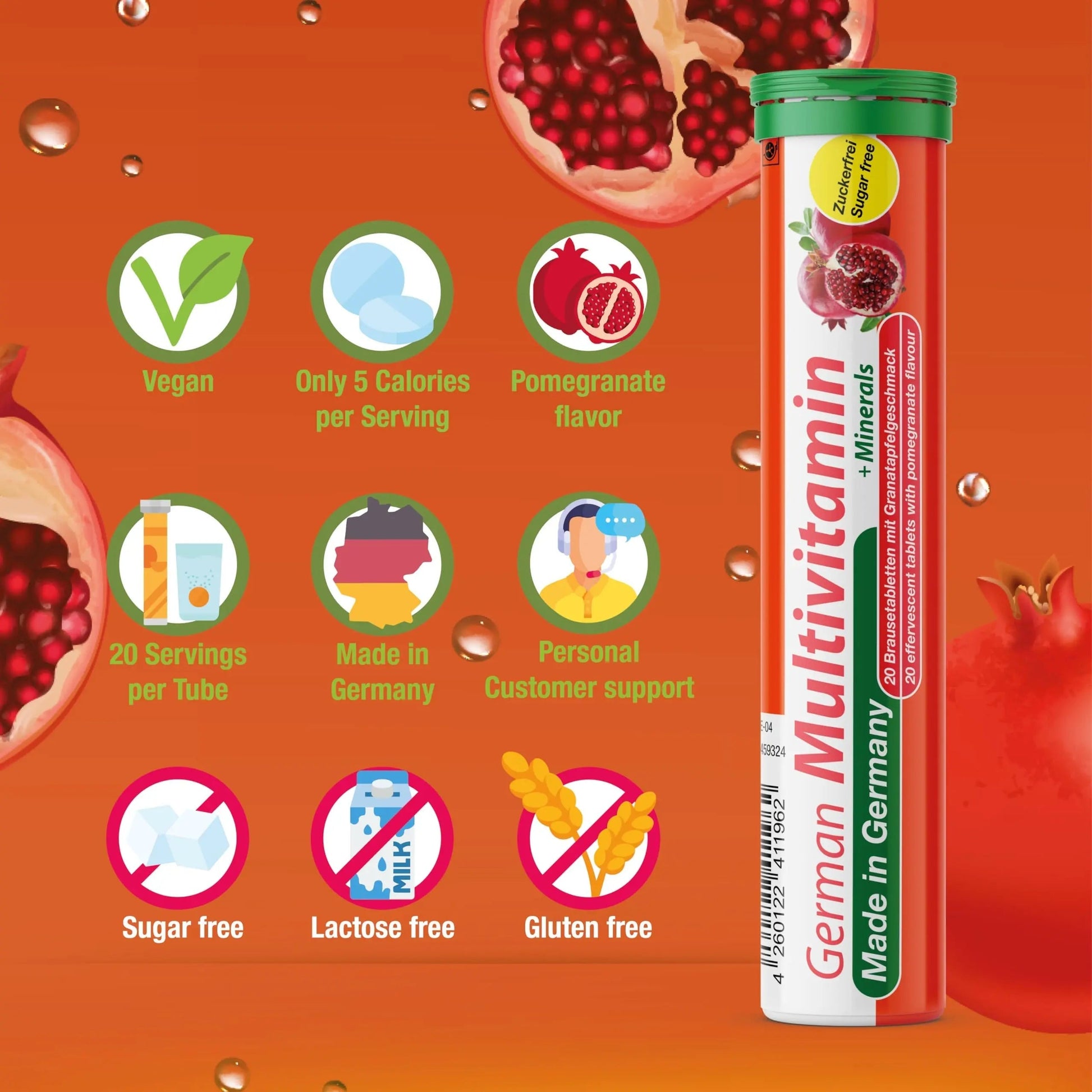 T&D German Multvitamin + Minerals 10 Vitamins 2 Minerals - 100 Vegan Drink Effervescent Tablets - Pomegranate Flavor T&D buy supplements canada