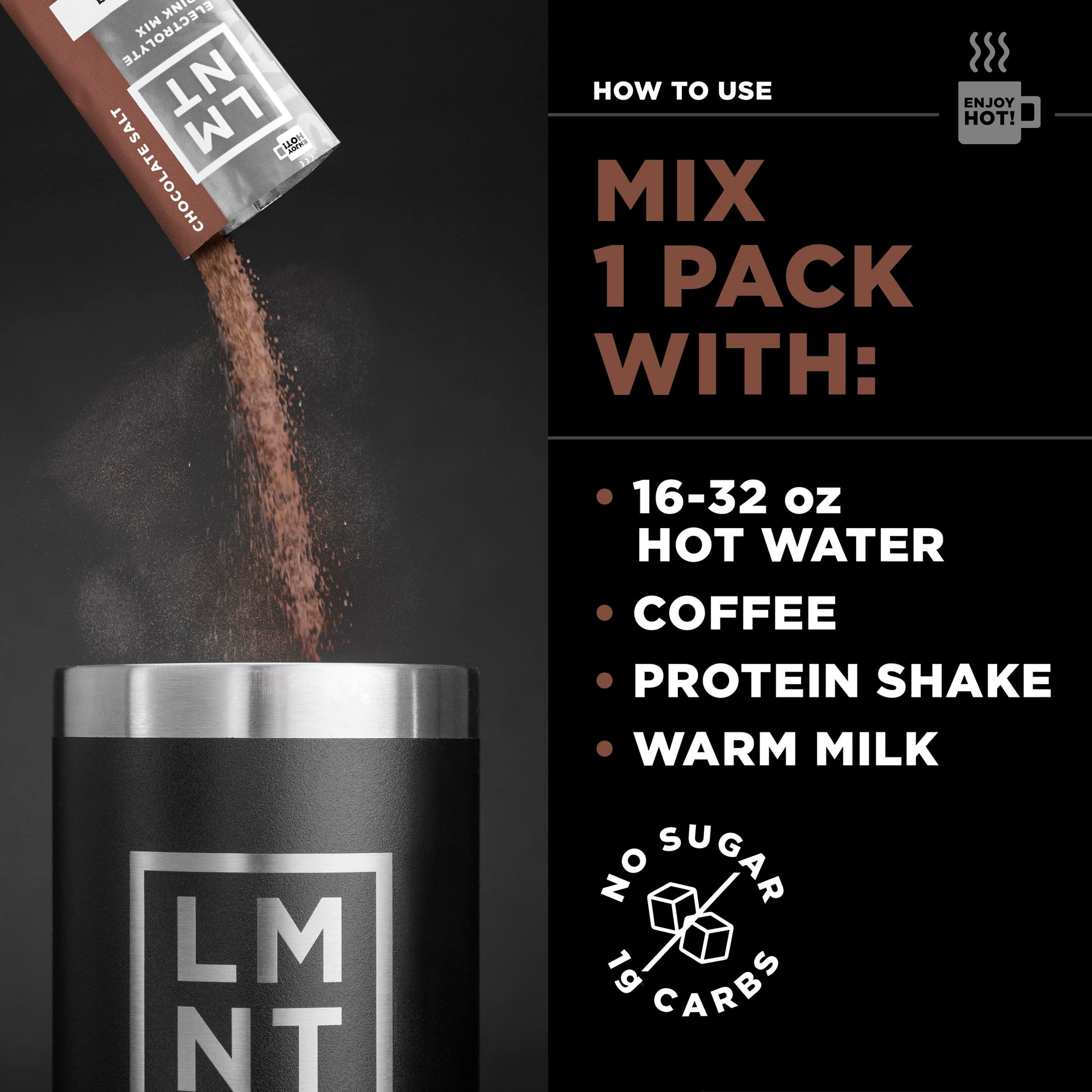 LMNT Zero-Sugar Electrolytes - Hot Chocolate Salt - Hydration Powder Packets Drink LMNT buy supplements canada