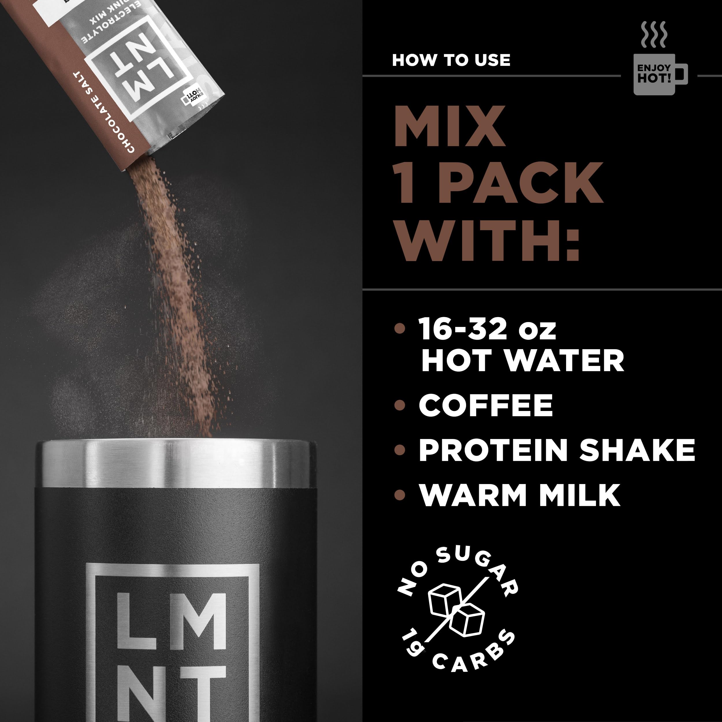 LMNT Zero-Sugar Electrolytes - Hot Chocolate Salt - Hydration Powder Packets Drink LMNT buy supplements canada