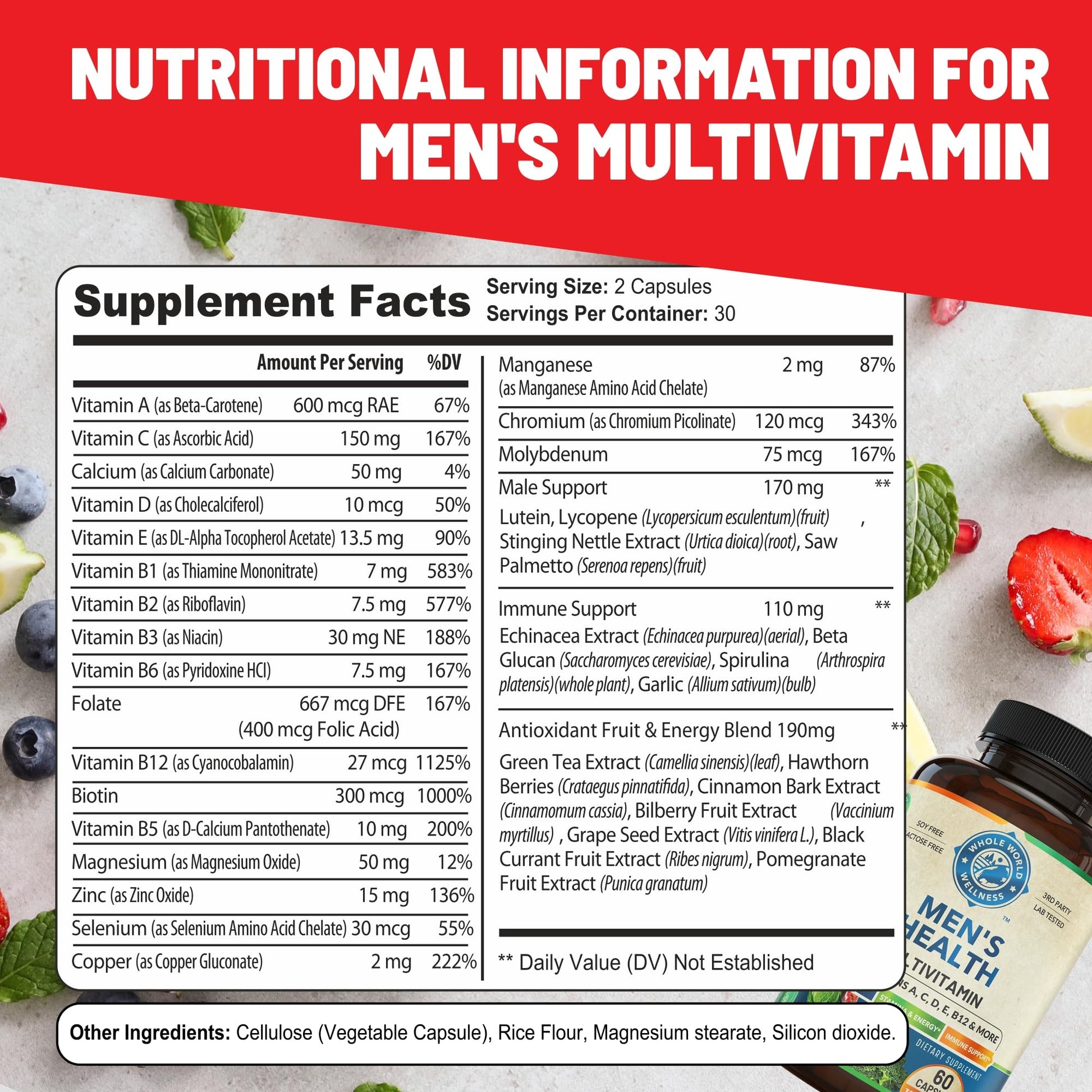 Whole World Wellness Mens Daily Multivitamin Multimineral Supplement for Energy, Focus, Stamina & Performance. Made for Men with 30+ Nutrients, Fruit & Energy Blend. Mens Vitamins, Made in The USA. WHOLE WORLD WELLNESS buy supplements canada