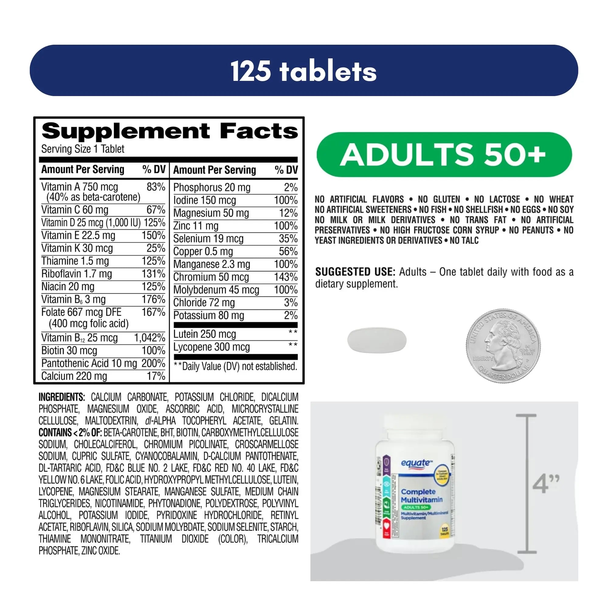 Equate Adult 50+ One Daily Complete Multivitamin Multimineral Supplement Tablets, Healthy Brain Aus Healthcare buy supplements canada