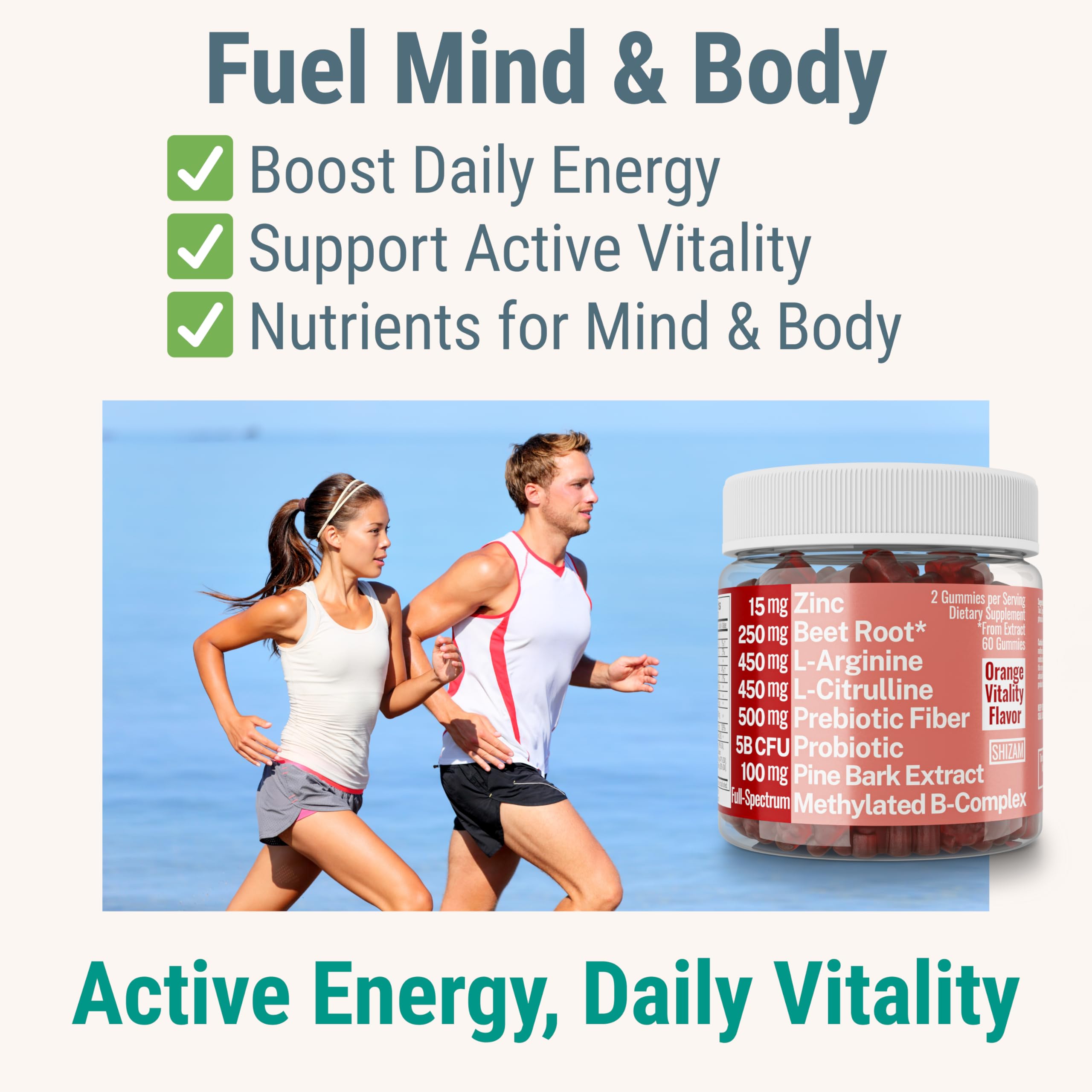 Pine Bark Extract L-Arginine L-Citrulline Beetroot Probiotic Fiber Methylated B Complex Zinc Gummies for Women Men Adults Kids w. Chicory Root Inulin 5-MTHF B6 P5P Powder Capsule Pill Supplement Alt SHIZAM buy supplements canada